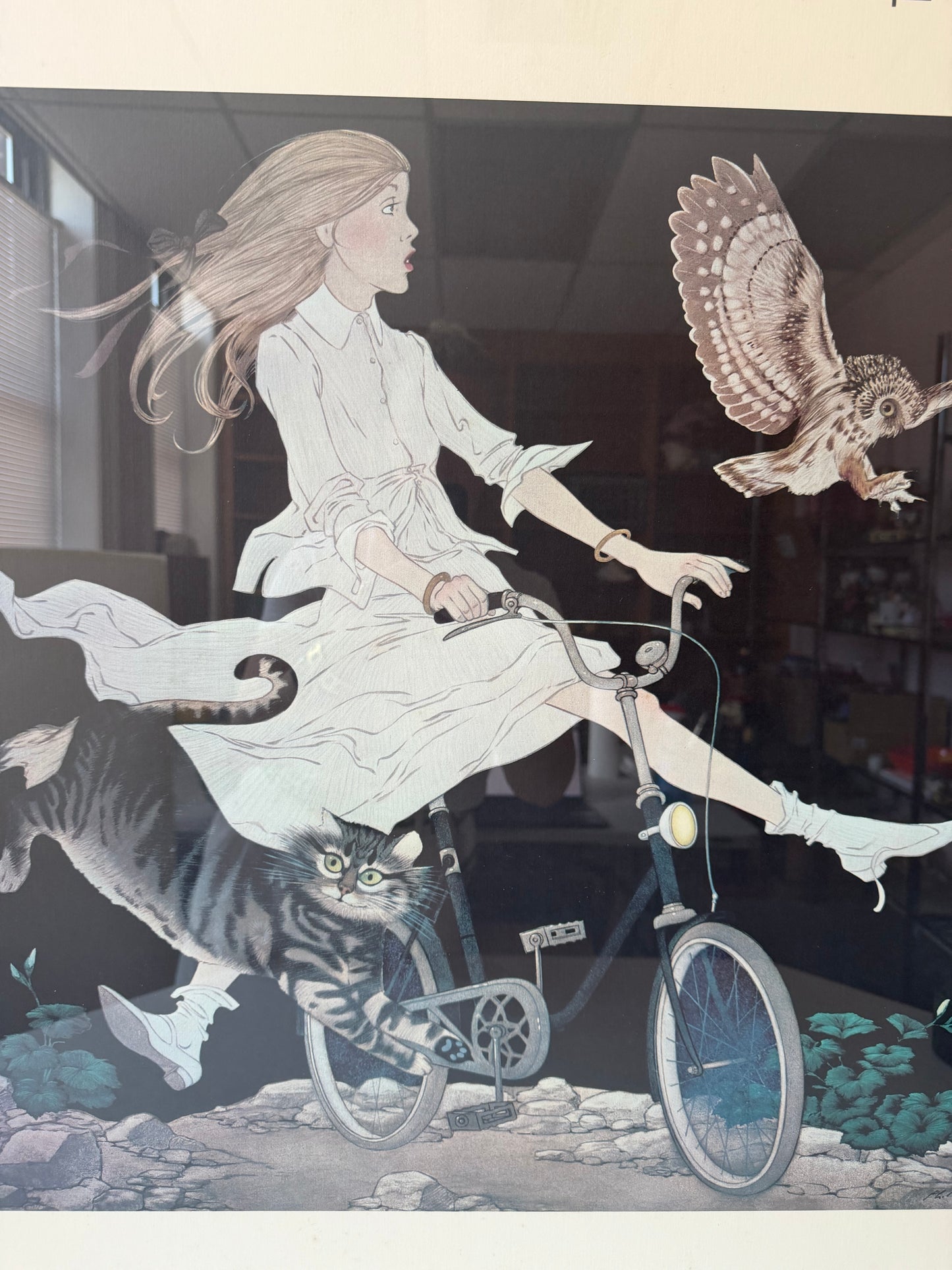 Vintage 1978 Philippe Noyer Art Expo Poster 'Girl on Bike'- Framed