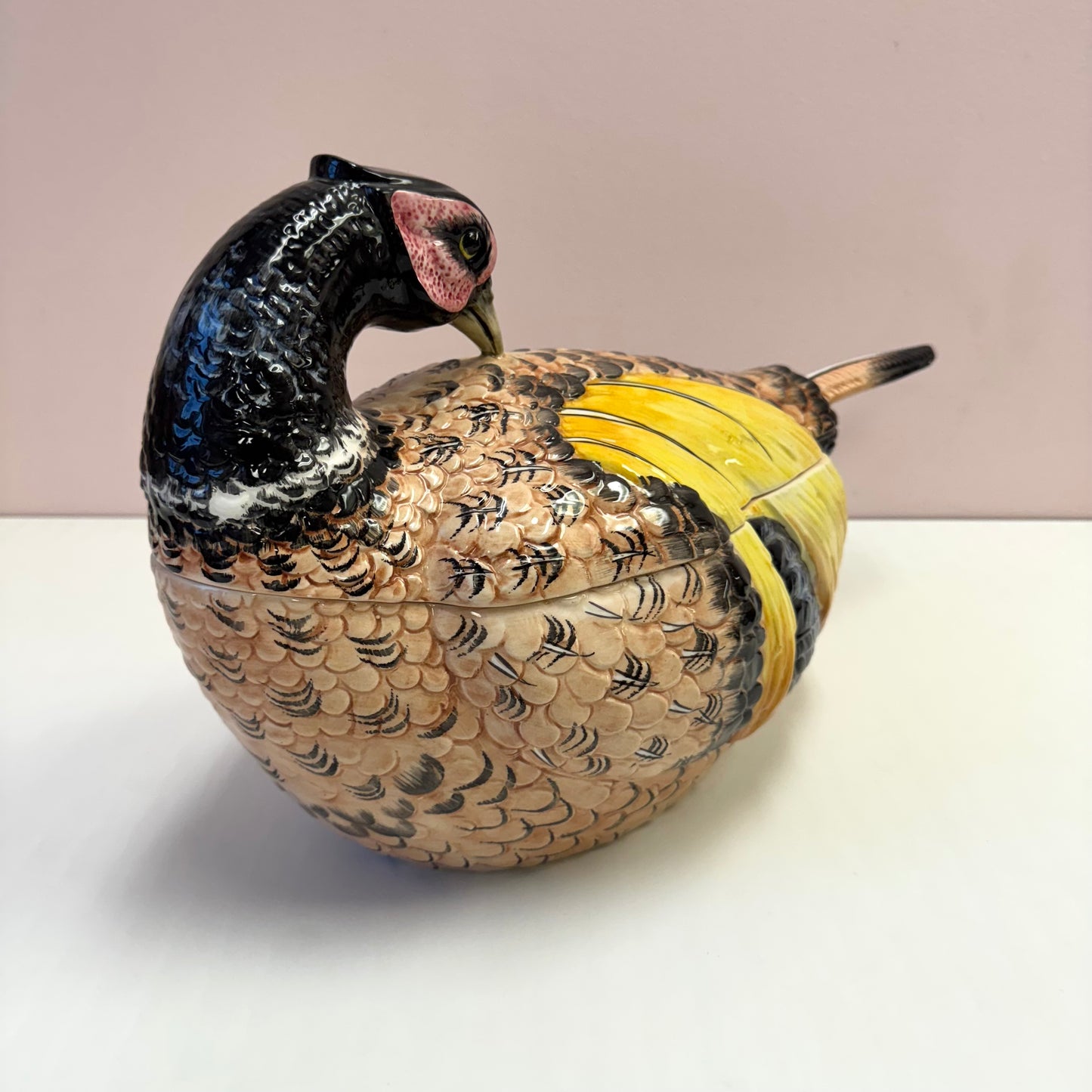 Vintage Italian Ceramic Pheasant Tureen and Ladle