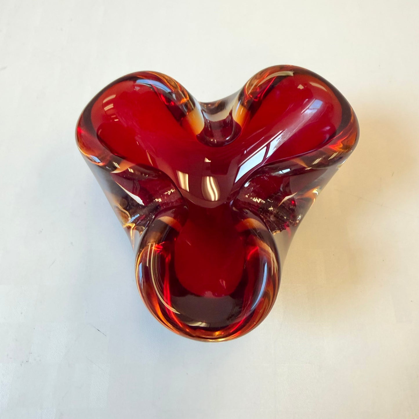 Vintage Deep Red Murano Style Glass Catchall Dish