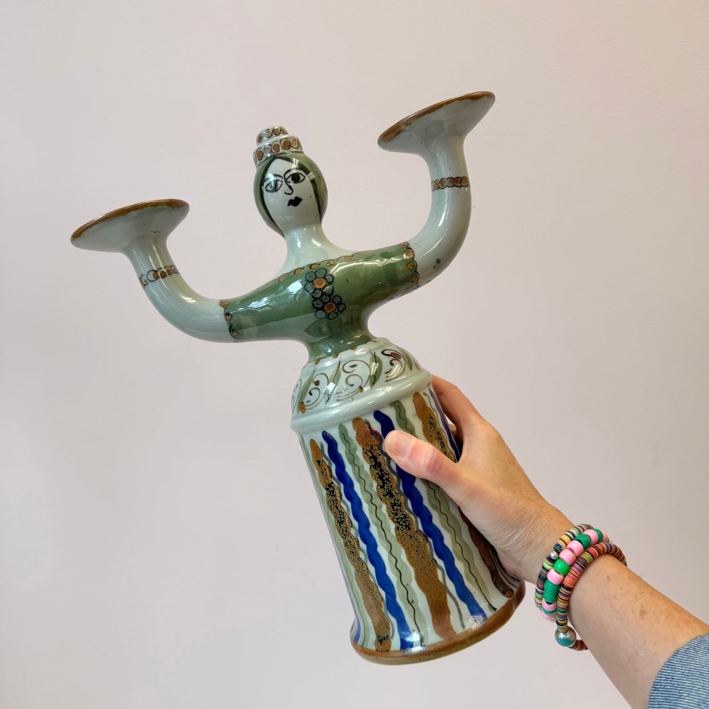 Vintage El Palomar Mexican Pottery Figural Woman Candelabra Candle Holder