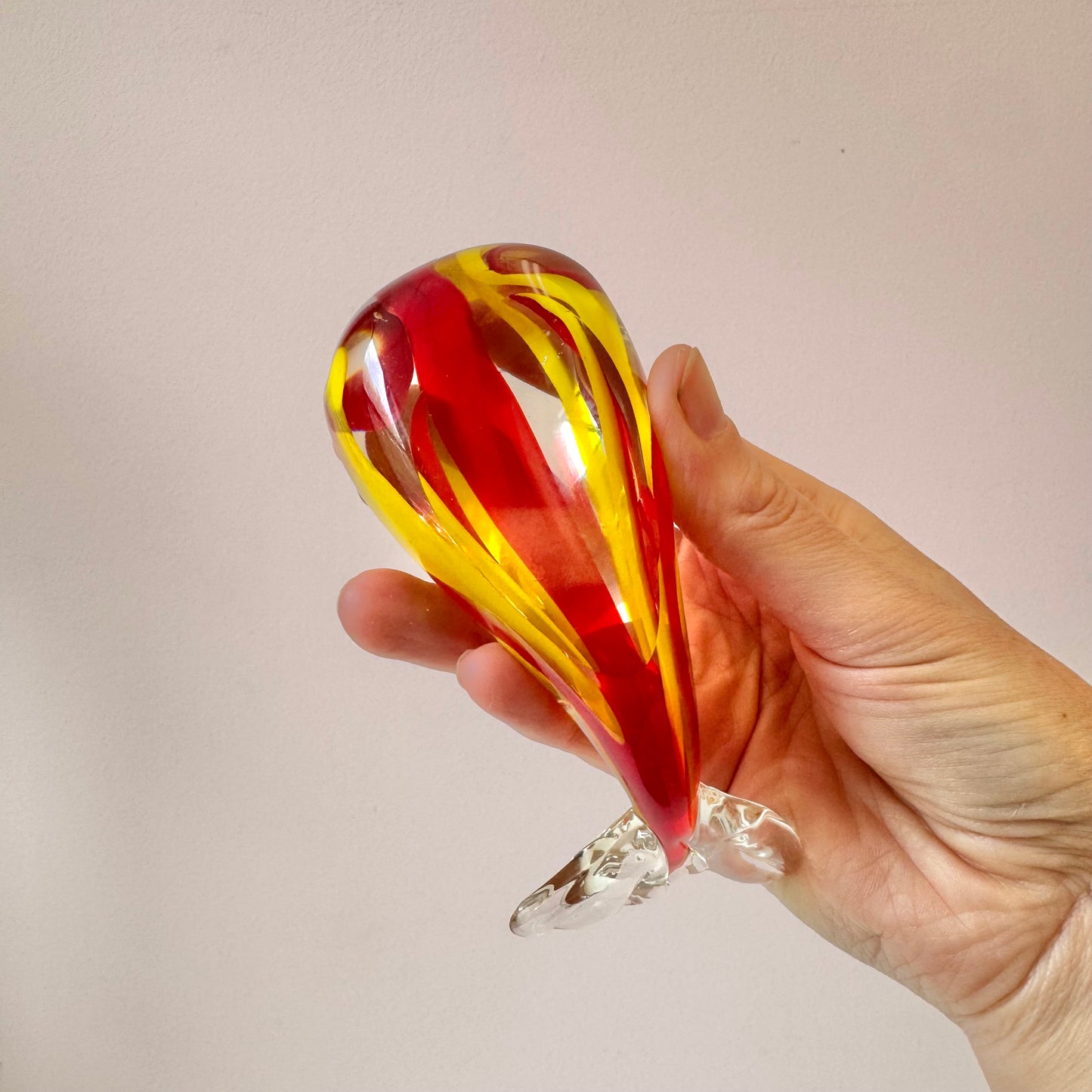 Vintage Murano Glass Style Red and Yellow Whale Paperweight