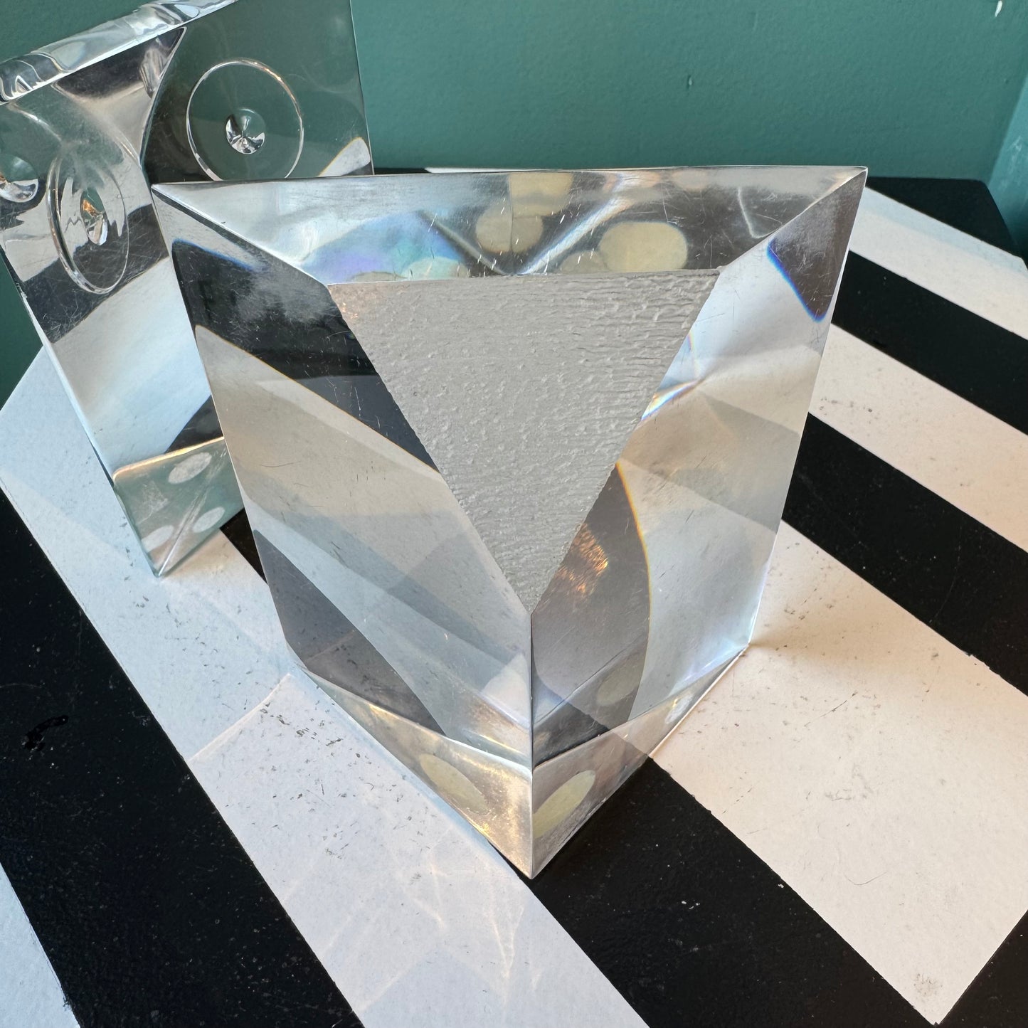 Pair of Vintage Lucite Owl Triangular Block Bookends by Will Hardy