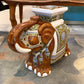 Vintage Hand Painted Brown Ceramic Asian Elephant Plant Stand