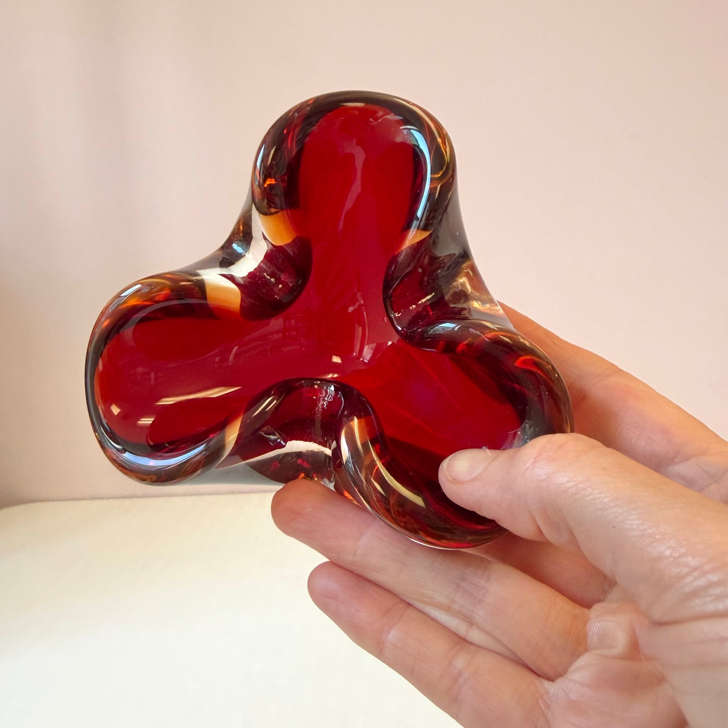 Vintage Deep Red Murano Style Glass Catchall Dish