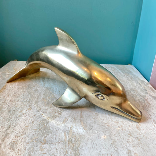 Vintage Brass Dolphin Statue 11”