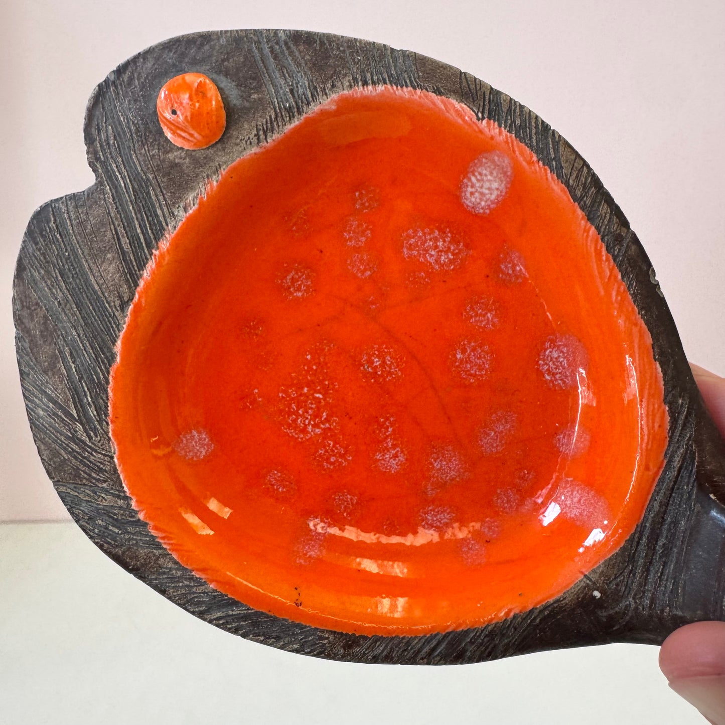 Pair of Mid Century Orange Glazed Ceramic Fish Catchall Dishes