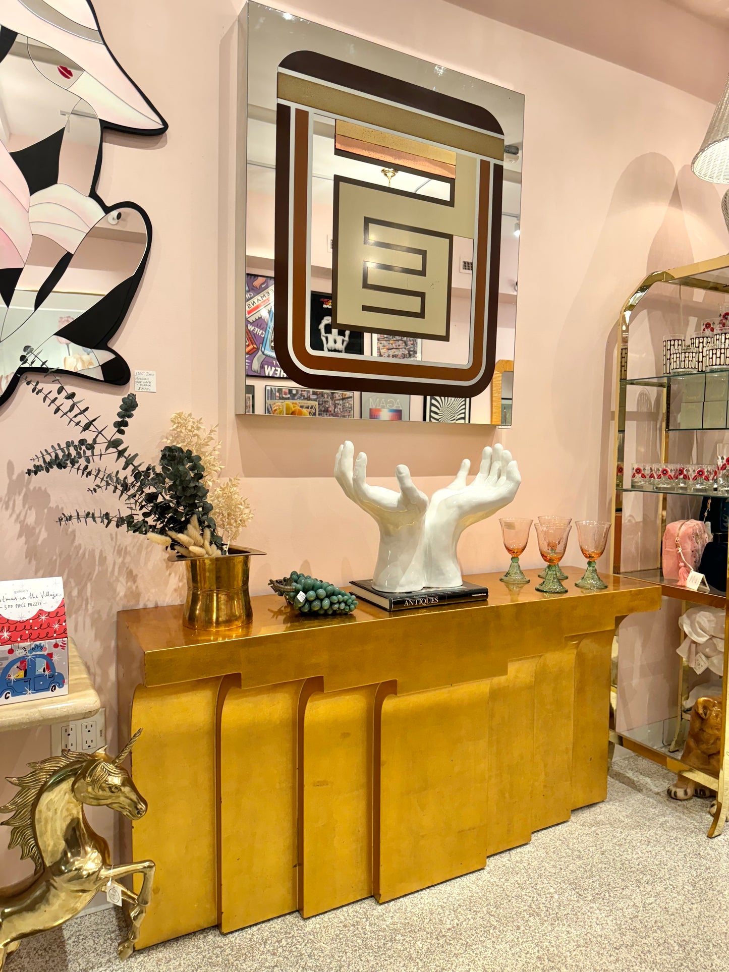 Karl Springer Style Gold Leaf Stepped Console Table