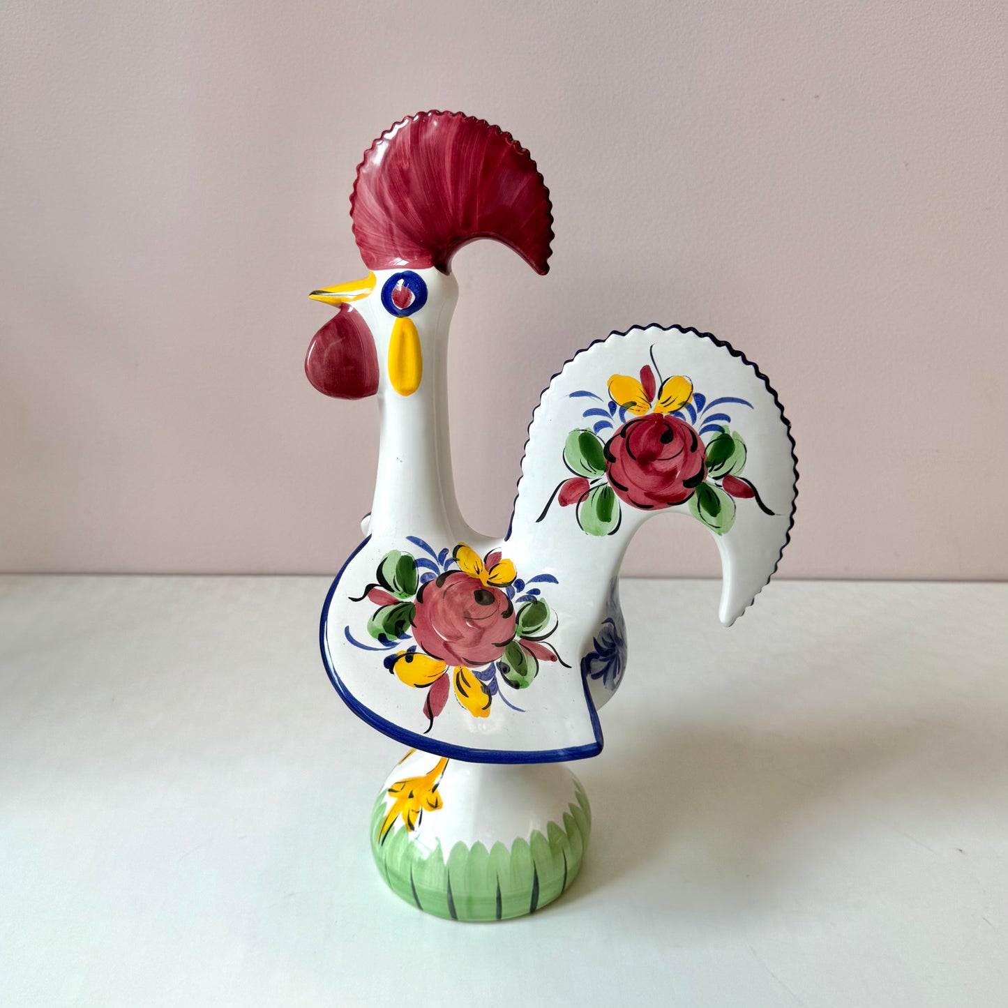 Vintage Portuguese Lucky Rooster Hand Painted Ceramic Figure