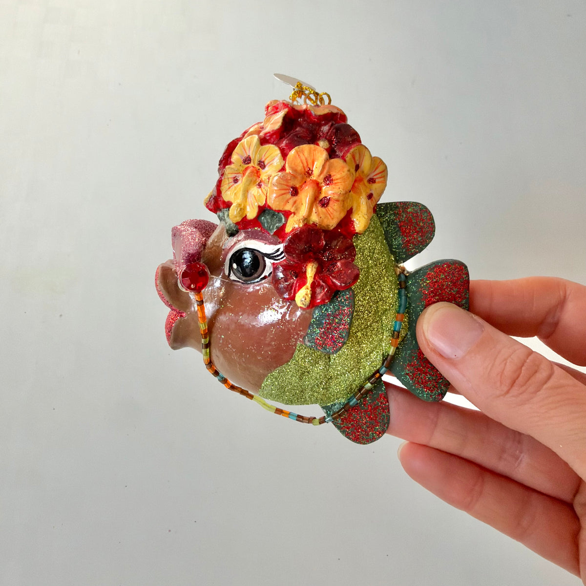Vintage Katherine's Collection Carmen Miranda Kissing Fish Ornament