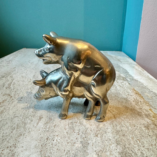 Vintage Brass Pigs Mating Figurine