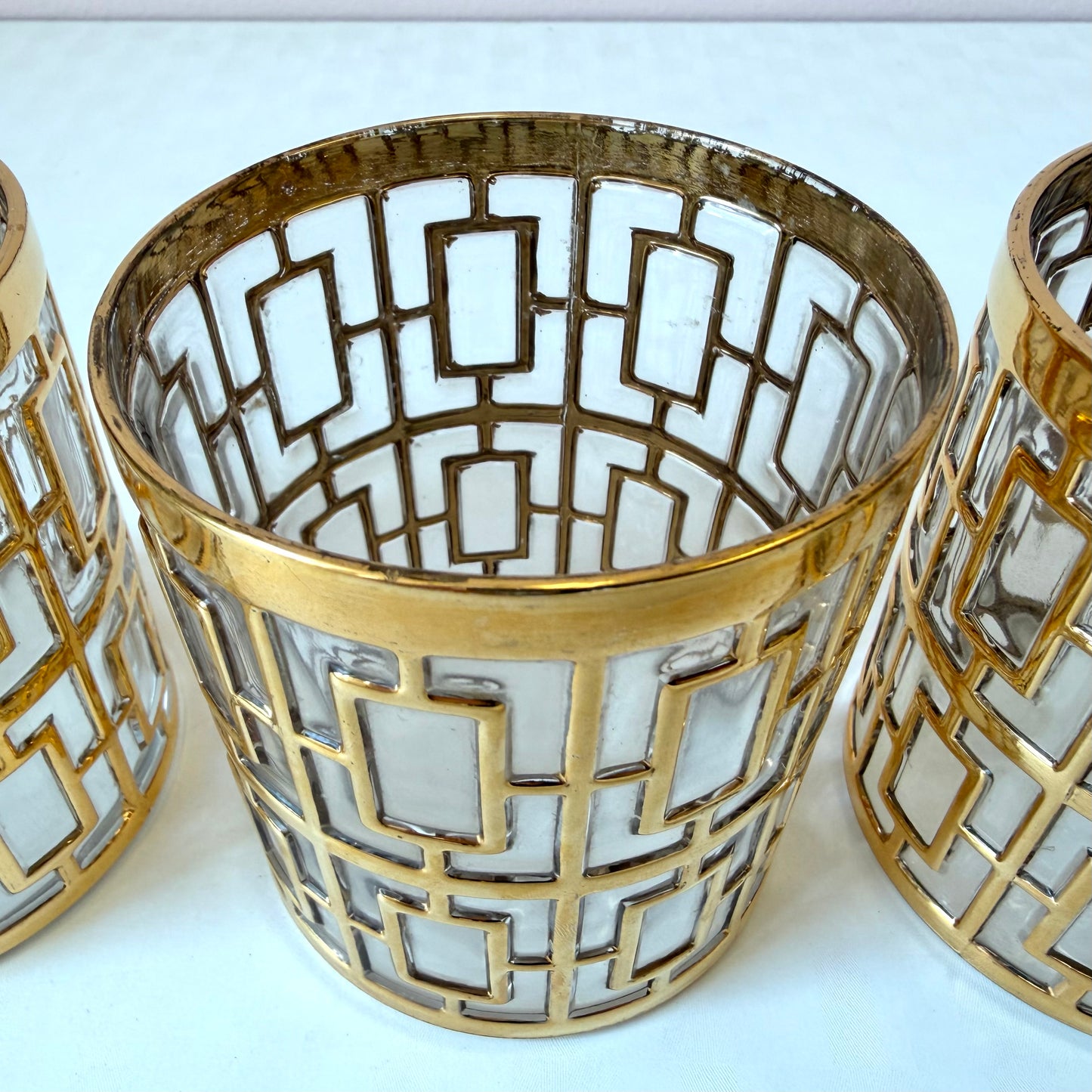 Vintage Set of 4 Imperial Glass Company Tumbler Glasses in the Gold Shoji Pattern