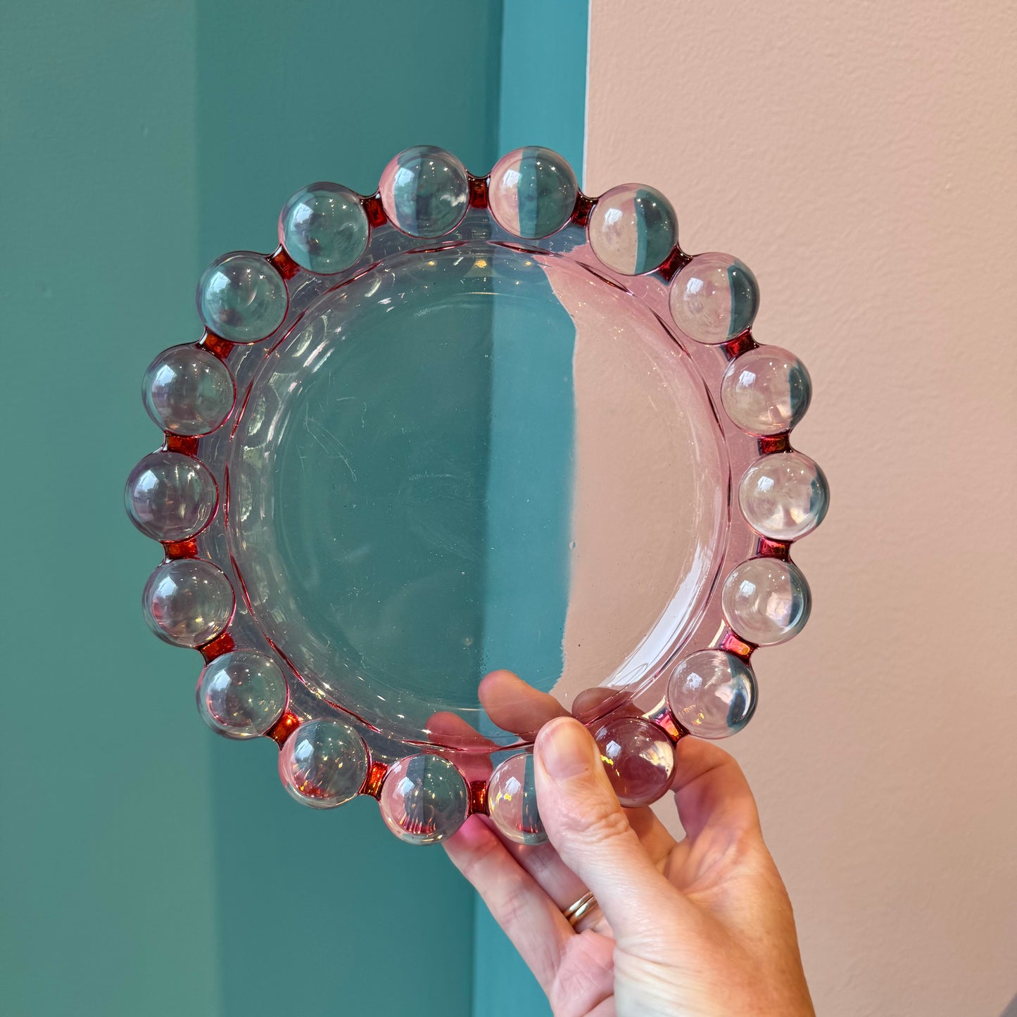 Large Vintage Pink Glass Boopie Dish