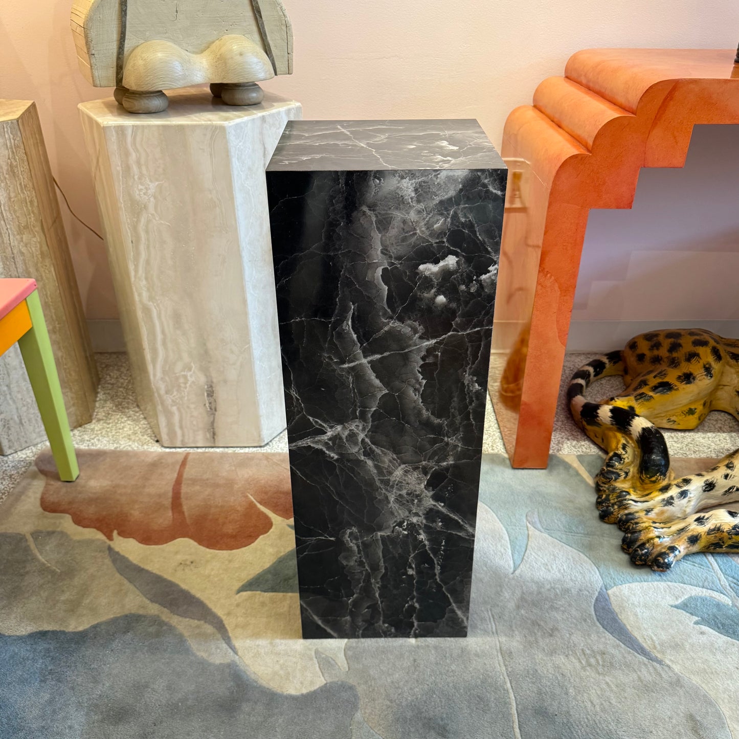 Vintage Square Black and White Faux Marble Pedestal 30”