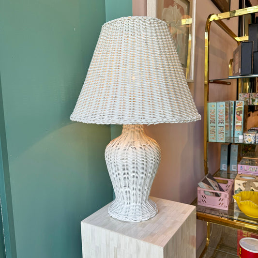 Vintage White Wicker Table Lamp