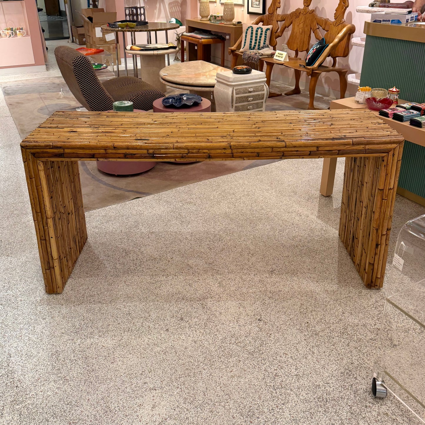 1970's Gabriella Crespi Style Bamboo Console Table