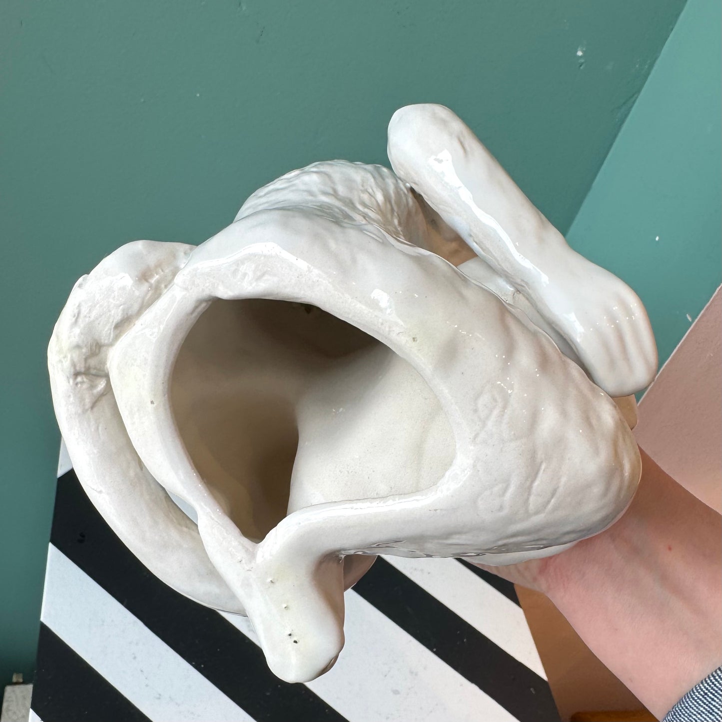 Vintage White Ceramic Monkey Planter