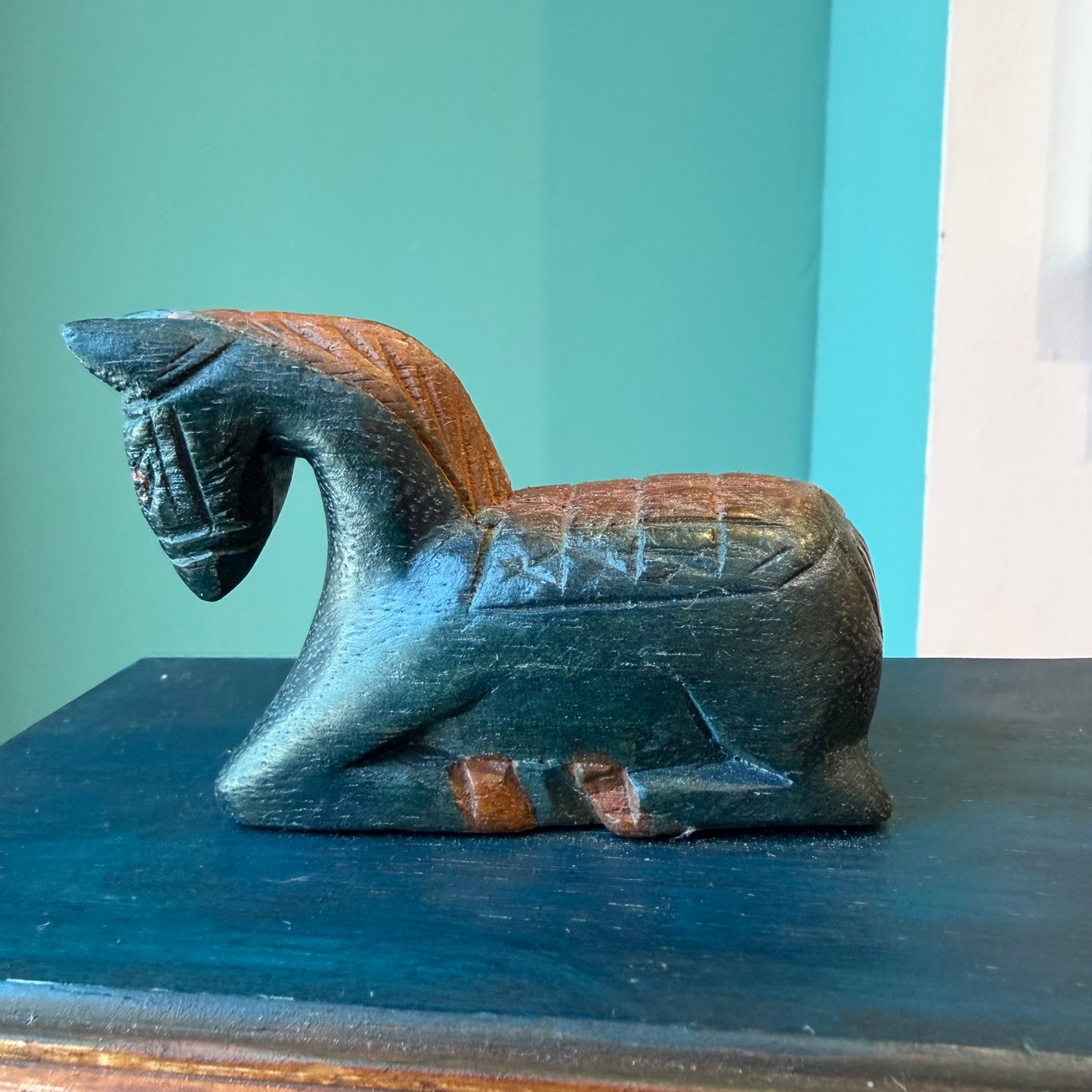Vintage Folk Art Wooden Horse Lidded Box