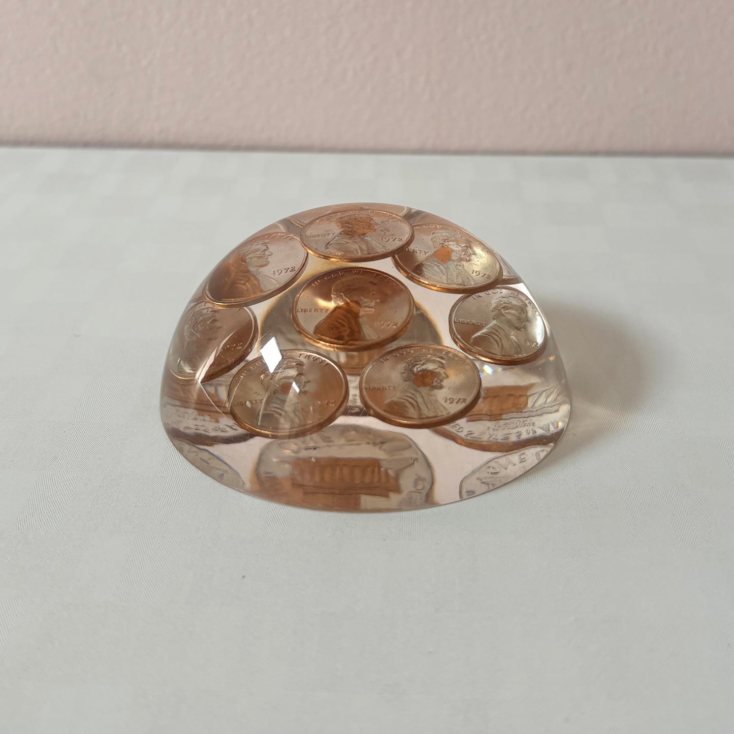 Vintage Lucite 1972 Penny Paperweight