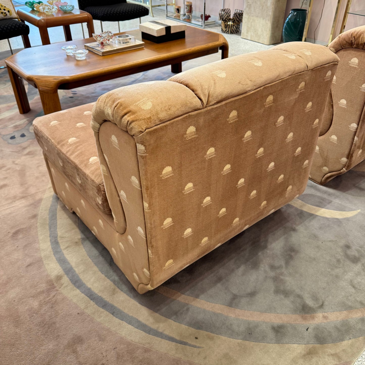 Vintage Champagne Velvet Slipper Chair by Carson's