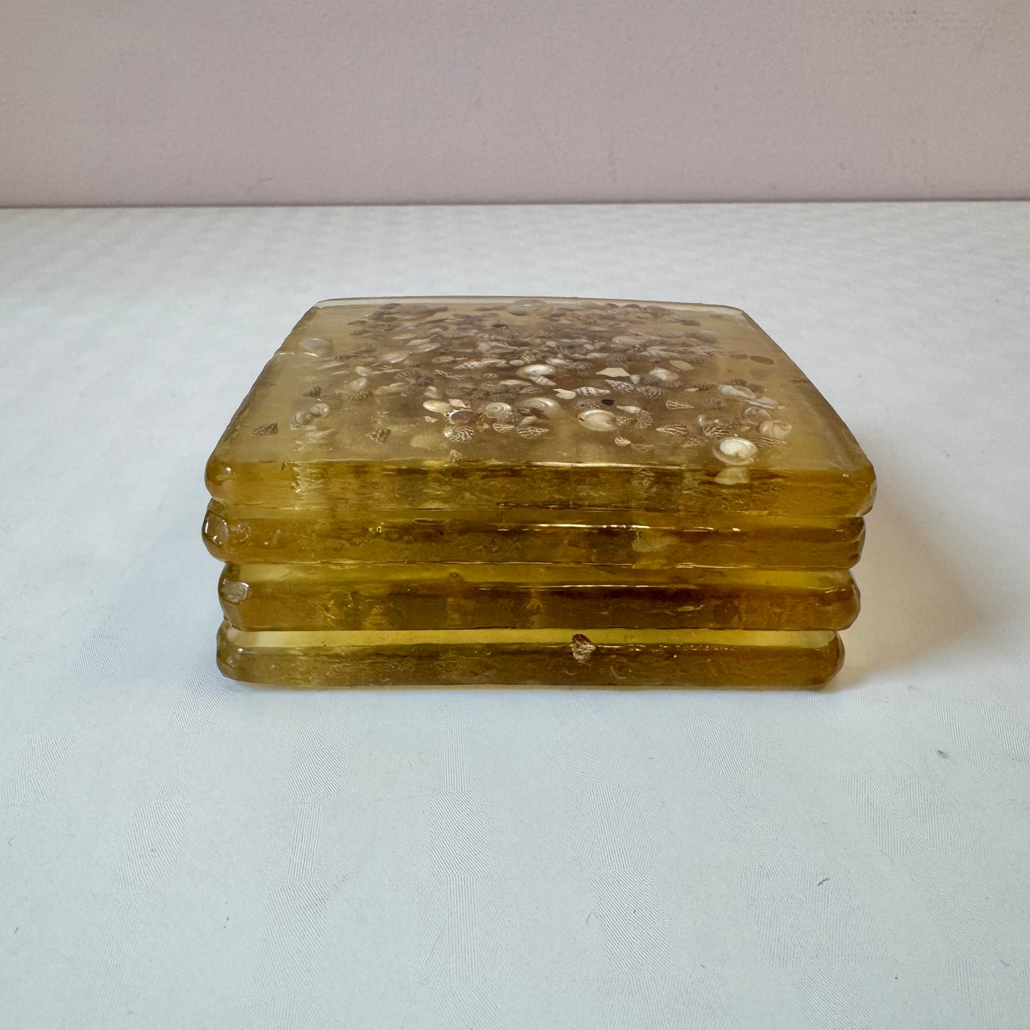 Vintage Set of 4 Shell Encrusted Lucite Coasters