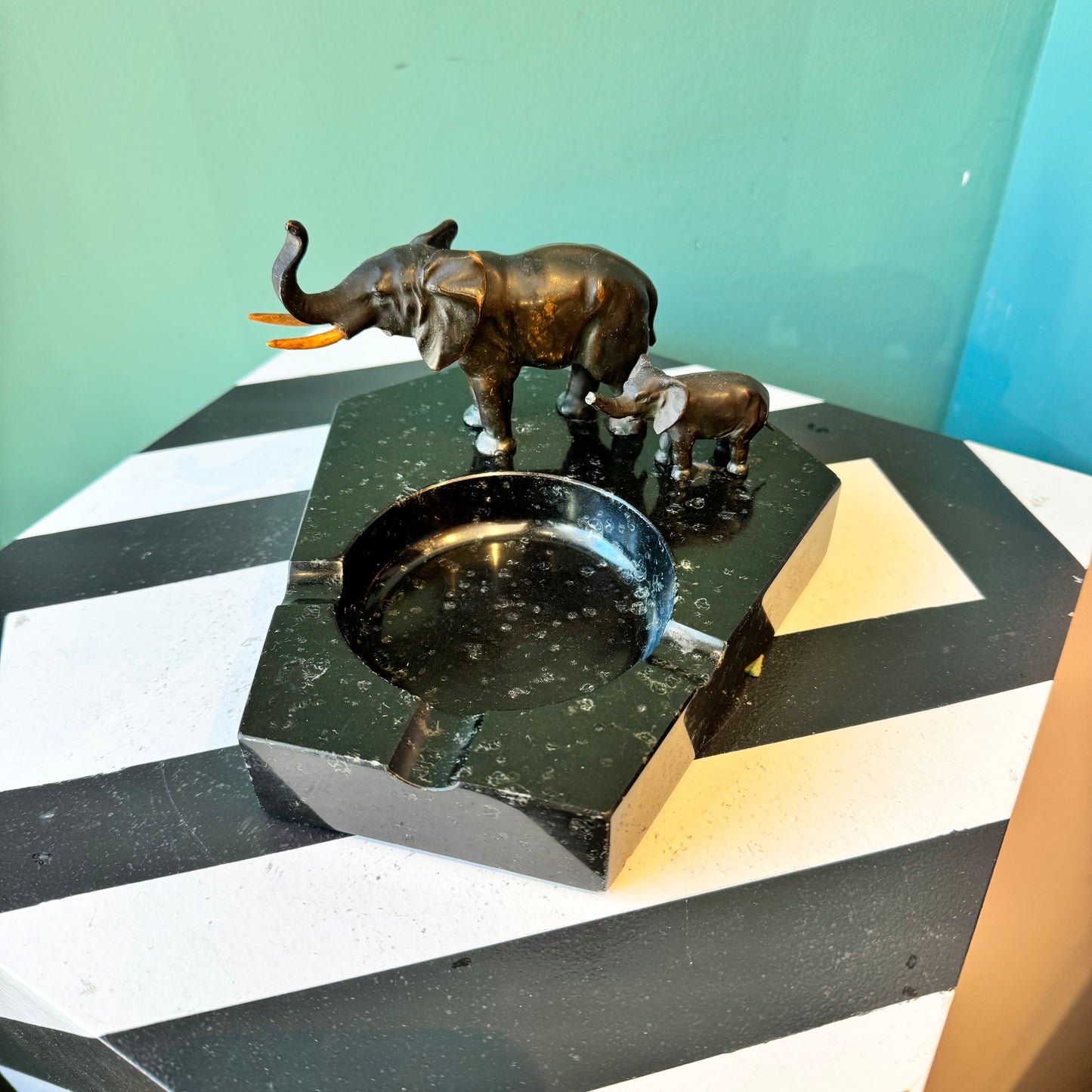 Vintage Black Marble Elephant Ashtray