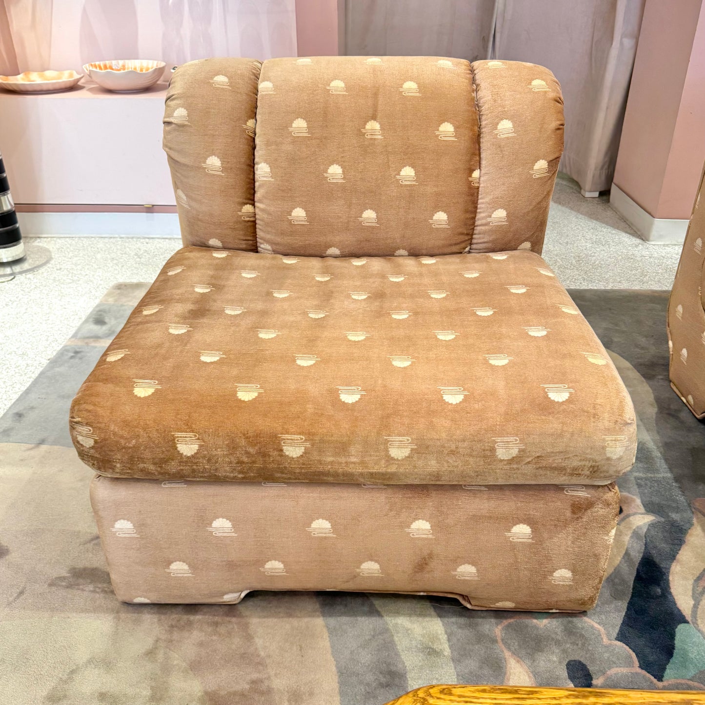 Vintage Champagne Velvet Slipper Chair by Carson's