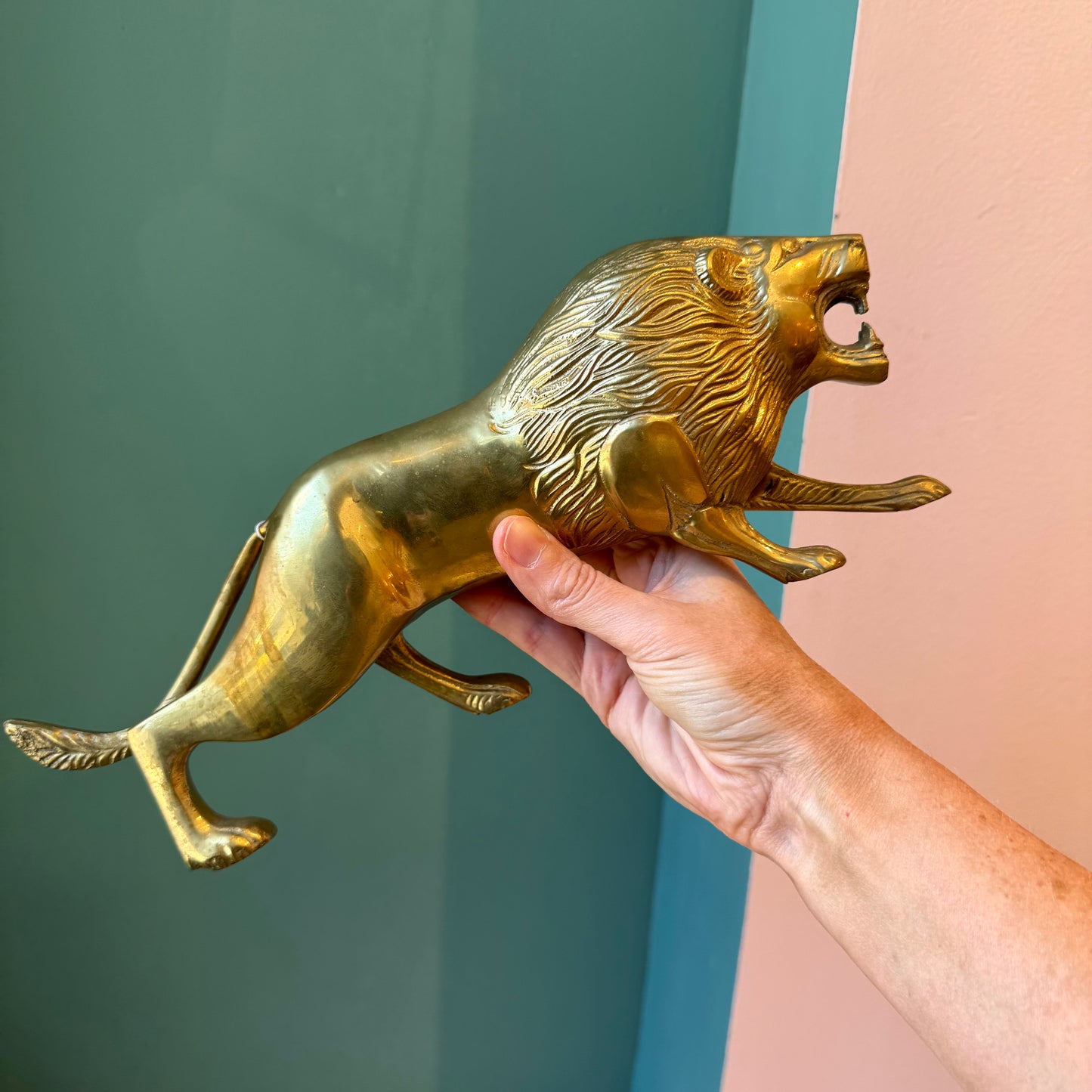 Vintage Brass Lion Statue