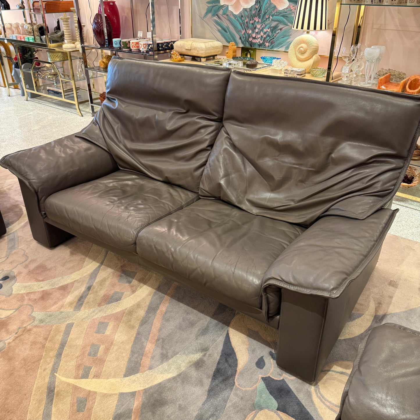 1980's Vintage Taupe Leather Adjustable Sofa by Durlet
