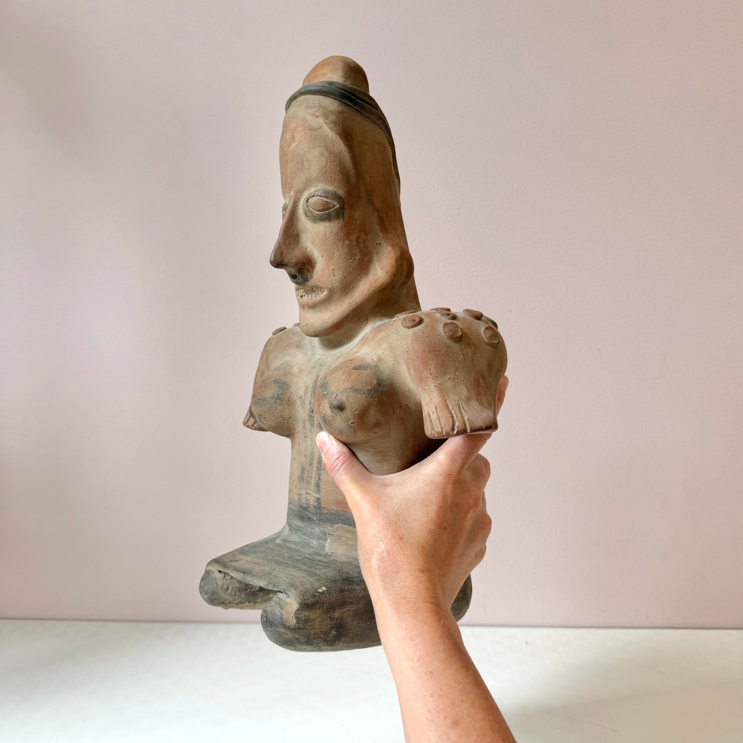 Vintage Large Mid-Century Handcrafted Terracotta Mexican Seated Woman
