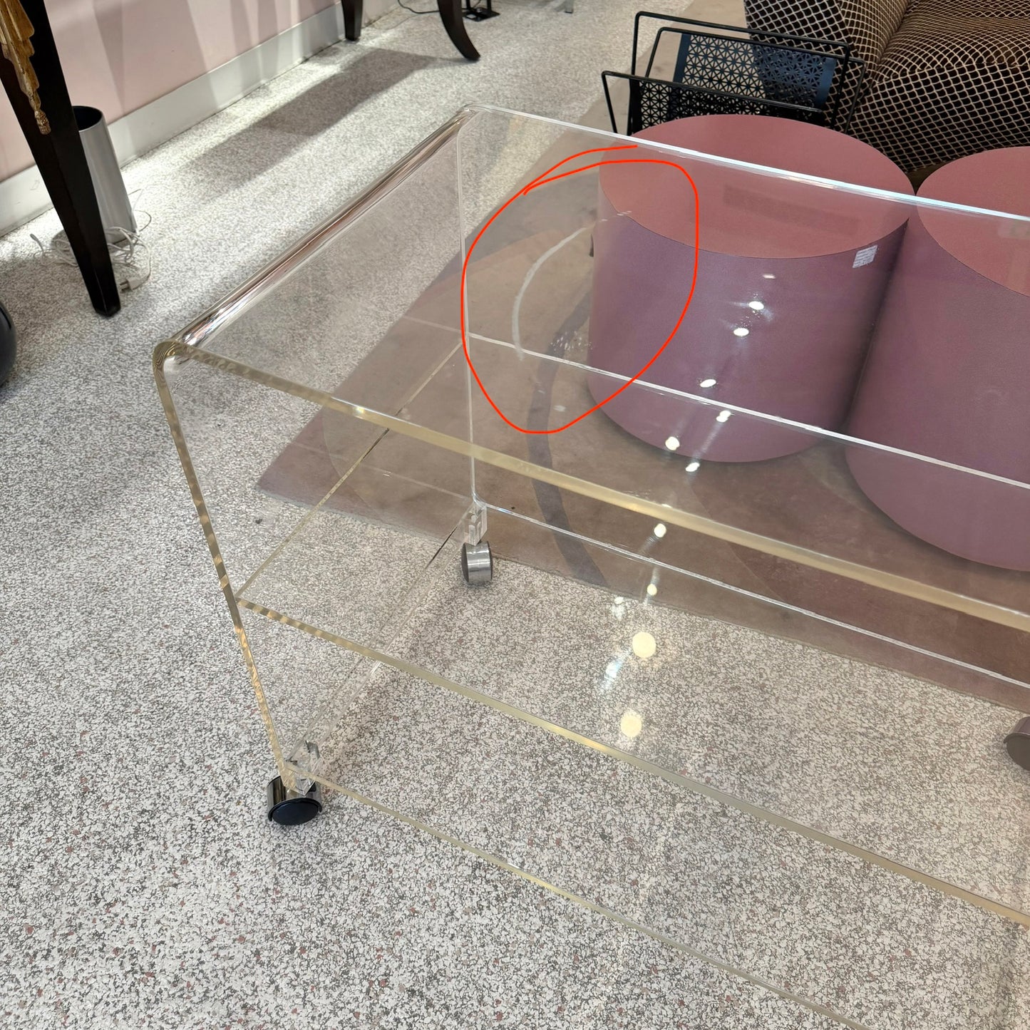 Vintage Lucite Waterfall Rolling Cart/Shelf