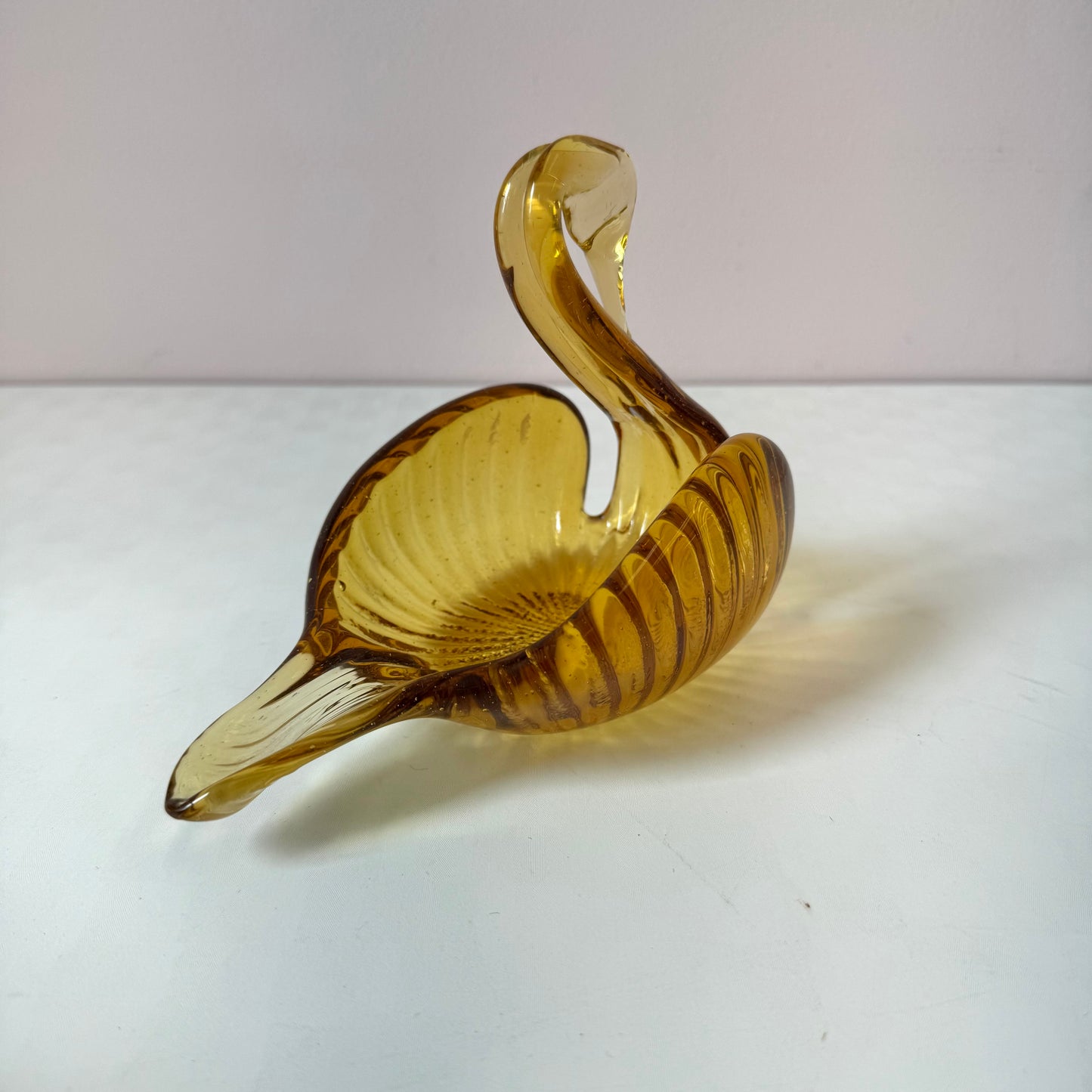 Vintage Amber Murano Glass Style Swan Catchall Dish