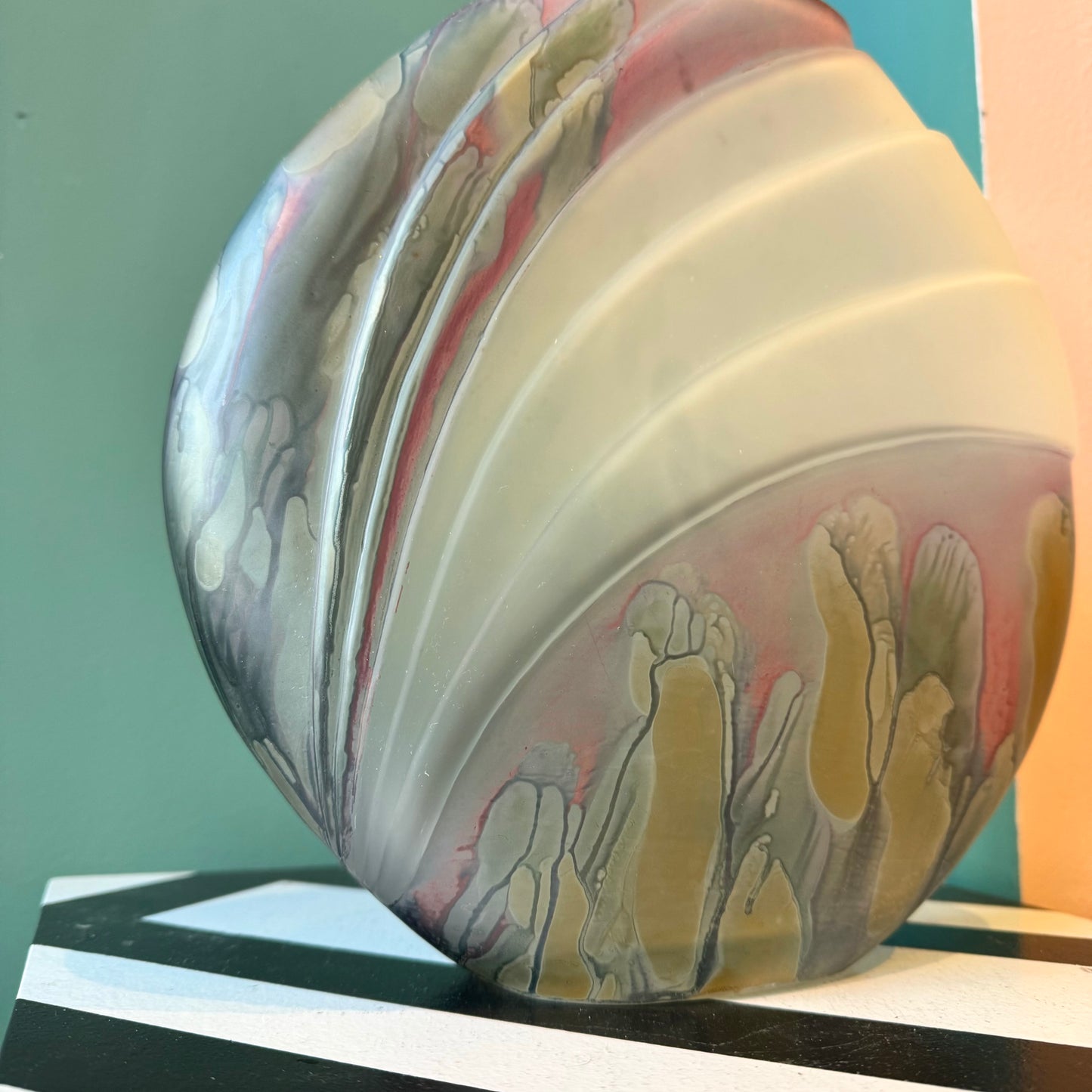 Vintage Hand Painted Art Deco Revival Frosted Glass Vase