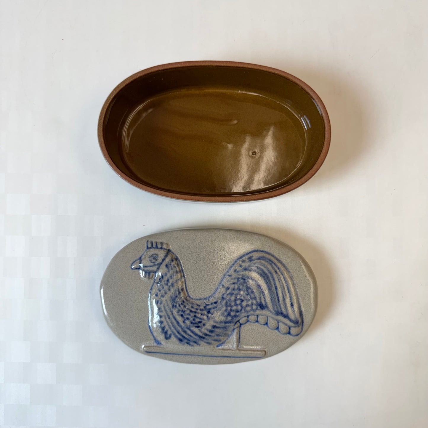 Vintage Folk Art Stoneware Rooster Box