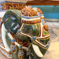 Vintage Hand Painted Green Ceramic Asian Elephant Plant Stand