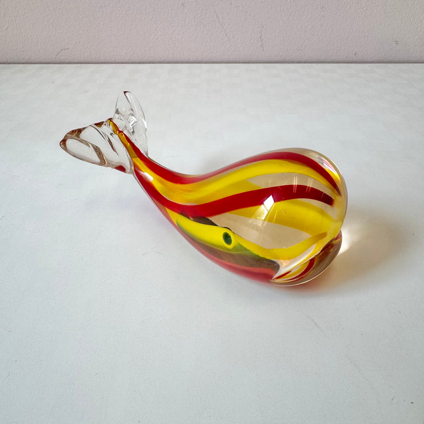 Vintage Murano Glass Style Red and Yellow Whale Paperweight