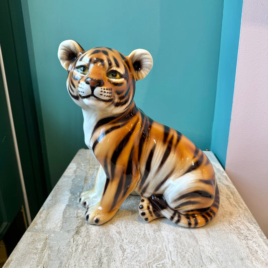 Vintage Italian Porcelain Tiger Cub Statue