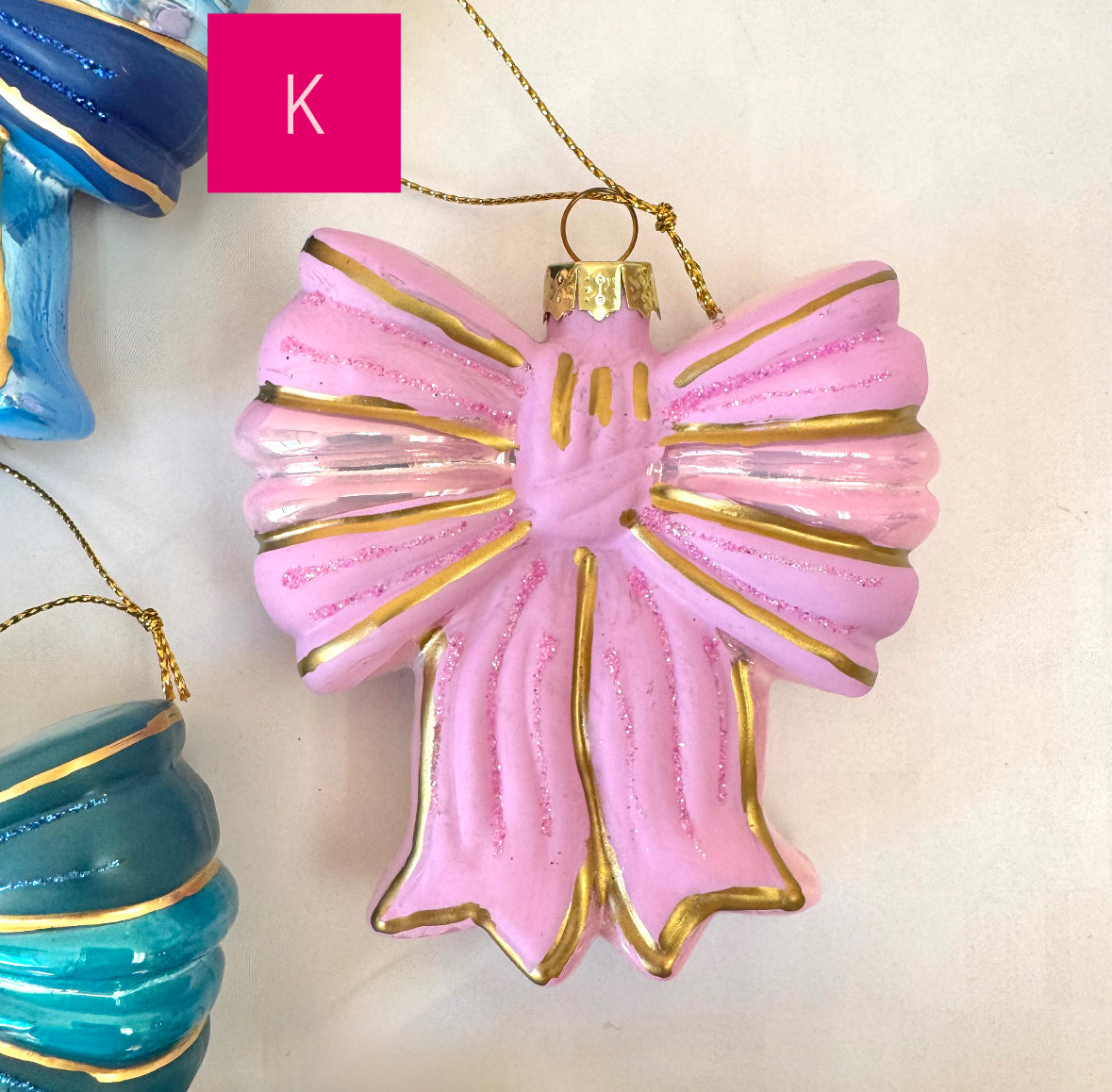 Sparkling Satin Bow Glass Ornament