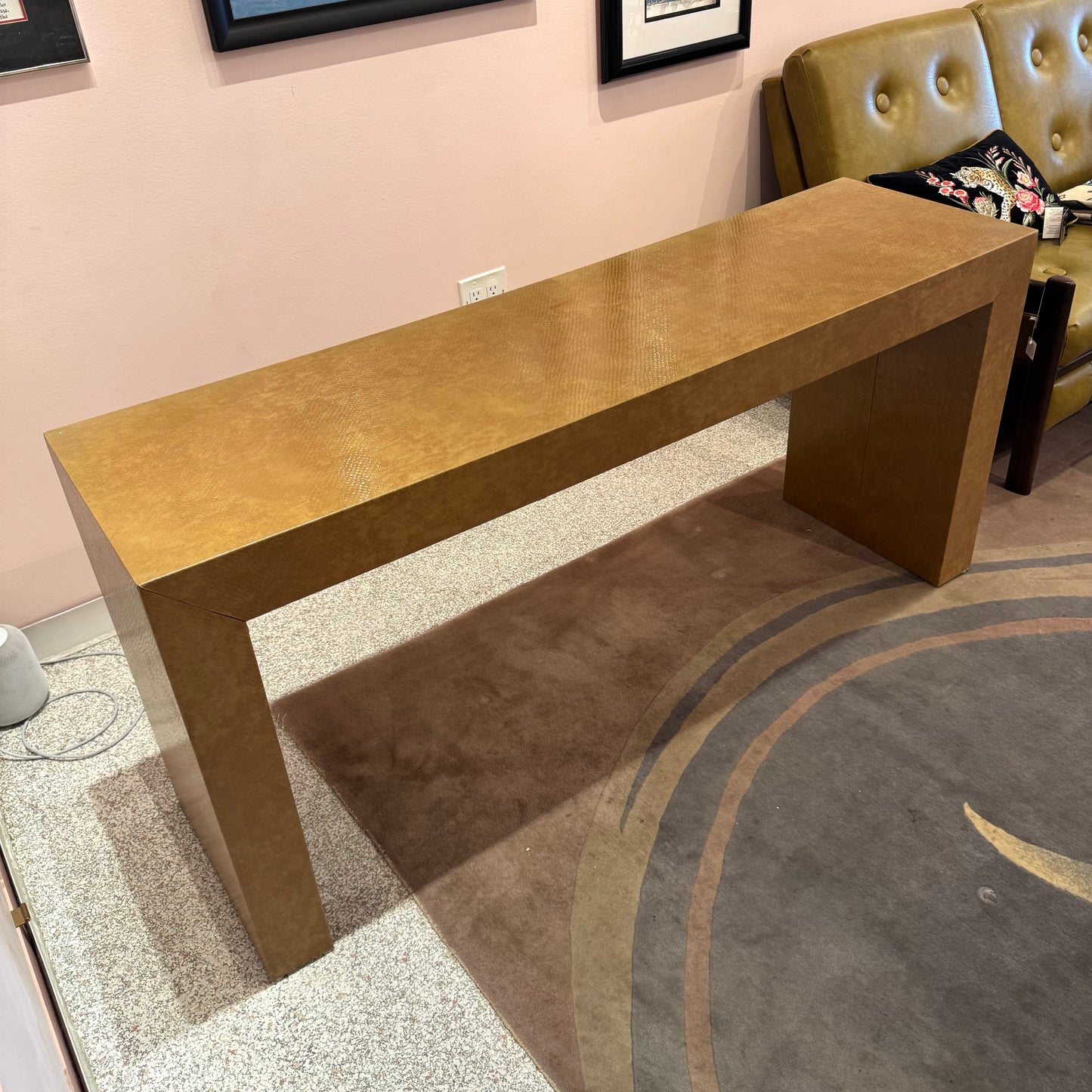 Vintage Karl Springer Style Faux Snake Embossed Console Table