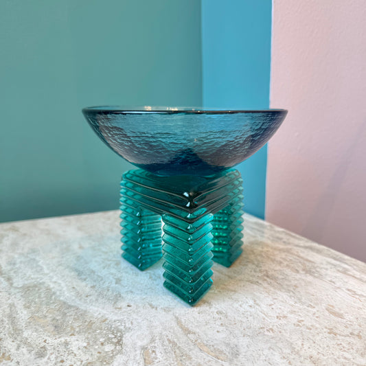 Vintage Postmodern Art Glass Bowl on Stand