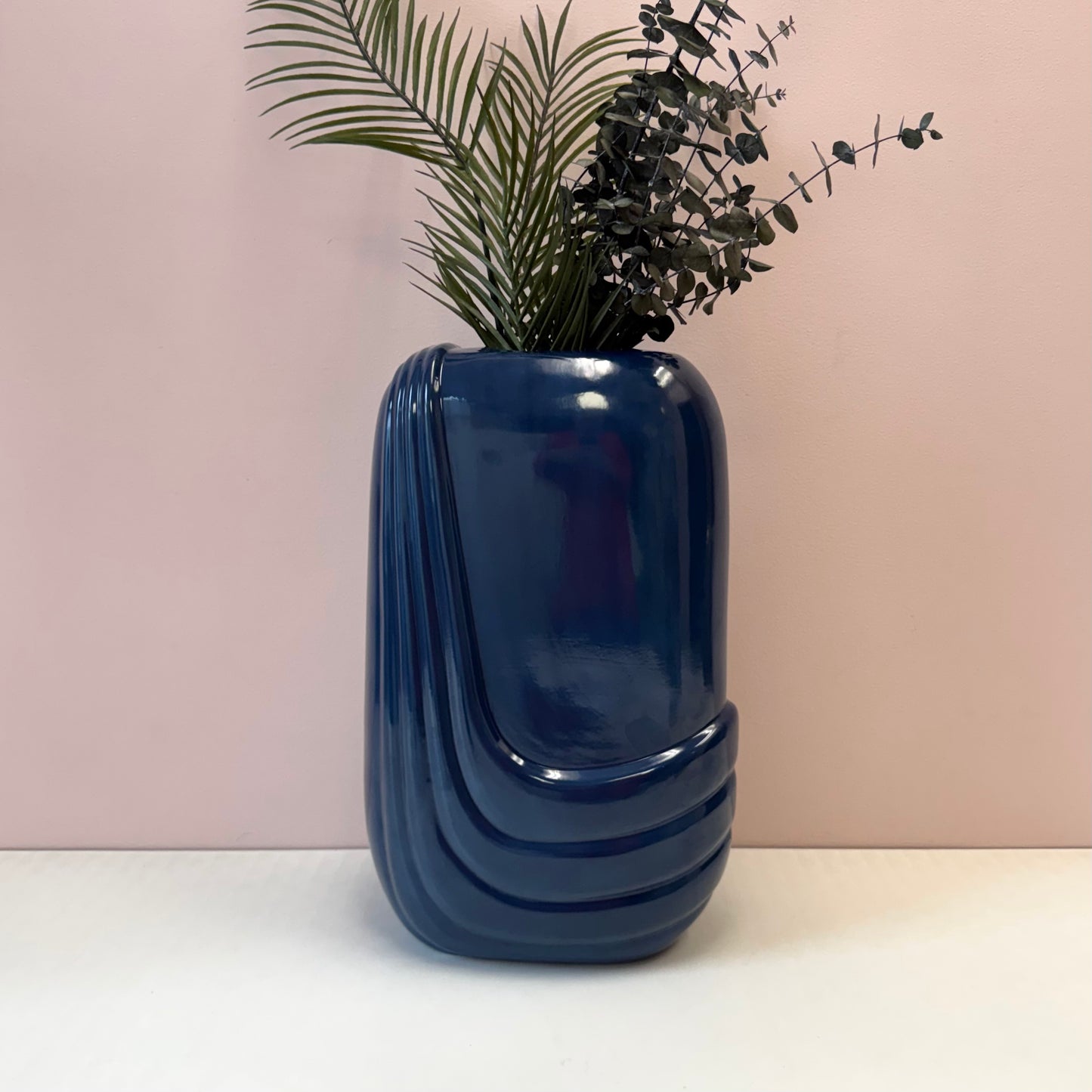 Vintage Art Deco Style Dark Blue Ceramic Vase