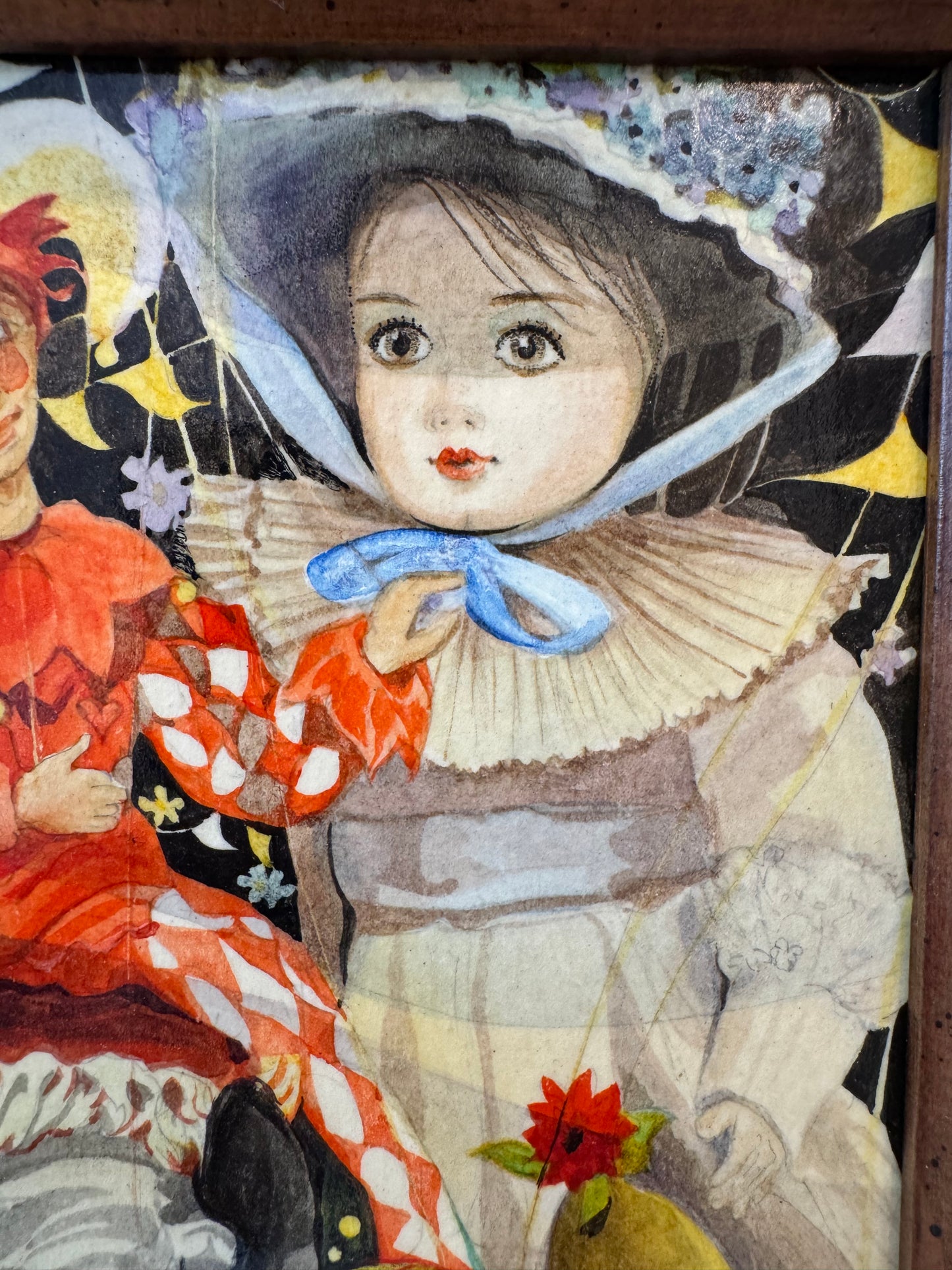 Vintage Small Original Framed "The Little Circus" 1980 Mixed Media on Board by Phyllis Londraville