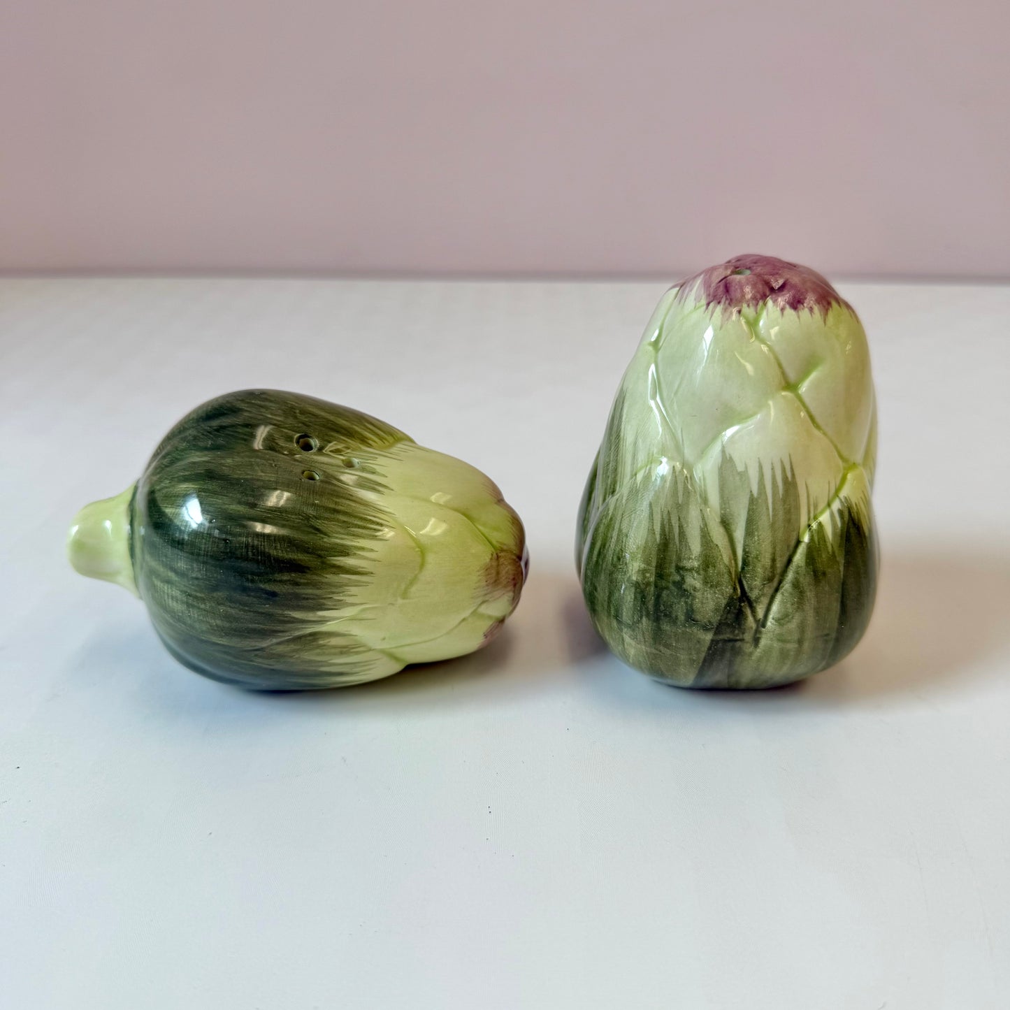 Vintage 1989 Fitz & Floyd Artichoke Ceramic Salt & Pepper Shaker Set