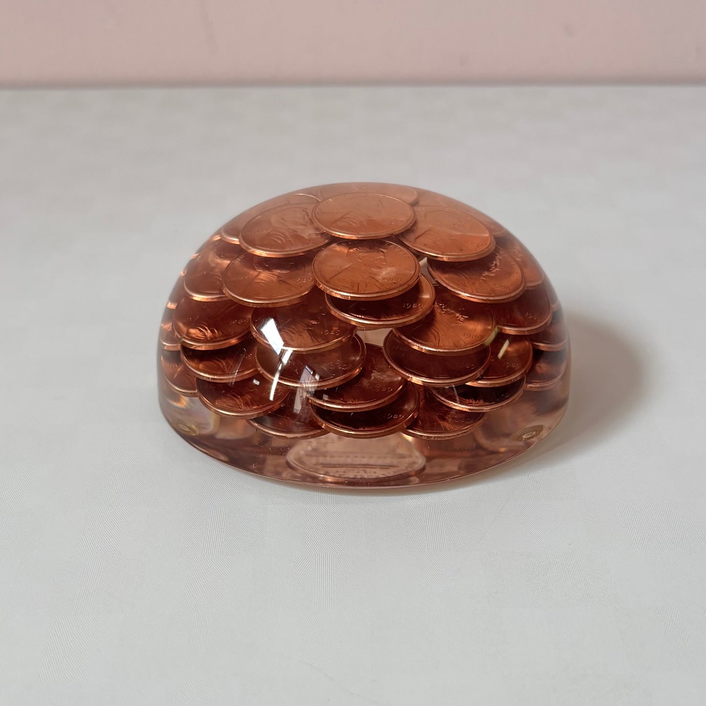 Vintage 1989 Penny Lucite Paperweight