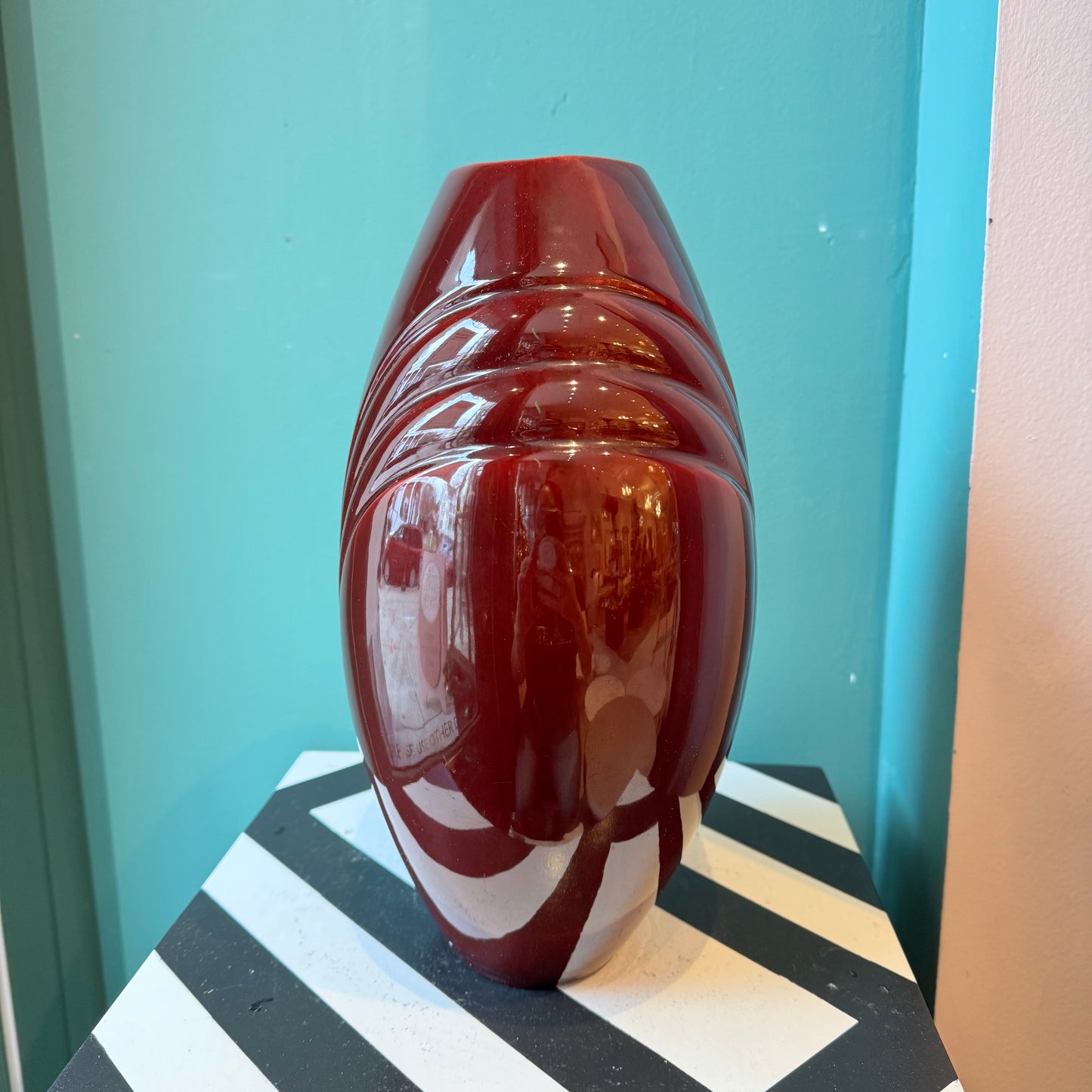 Vintage Burgundy Ceramic Deco Style Vase