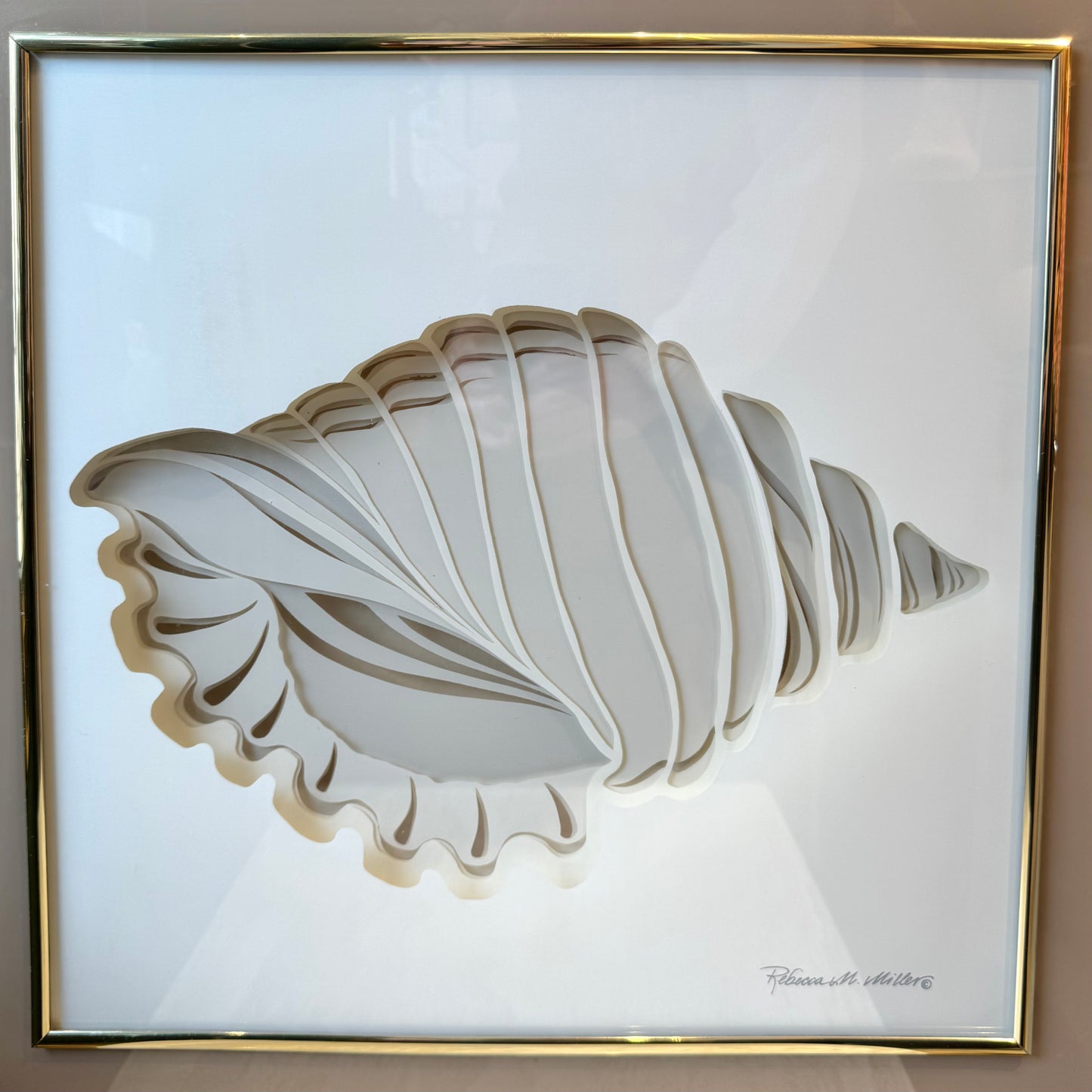 Vintage 1970's Framed 3D Paper Sculpture Shell Artwork by Rebecca Melville Miller for Greg Copeland