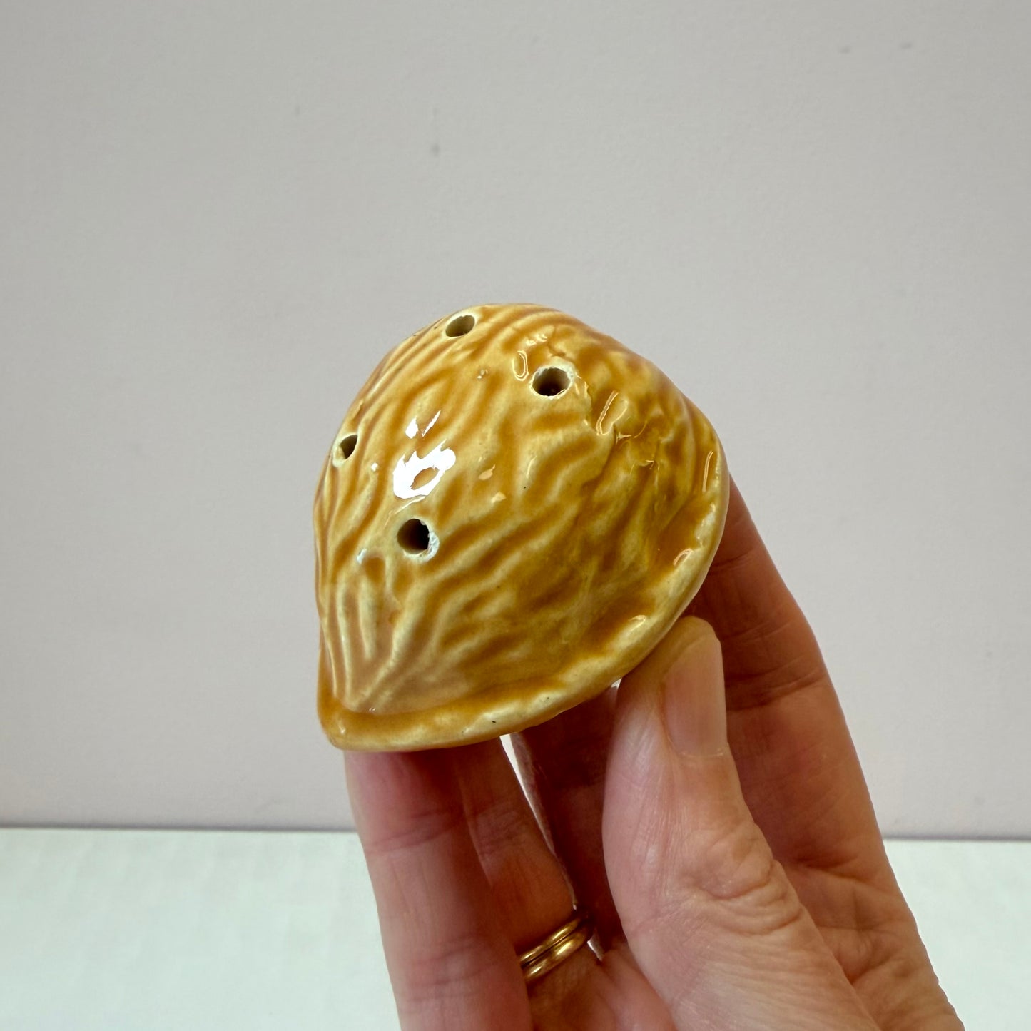 Pair of Vintage Ceramic Walnut Salt and Pepper Shakers