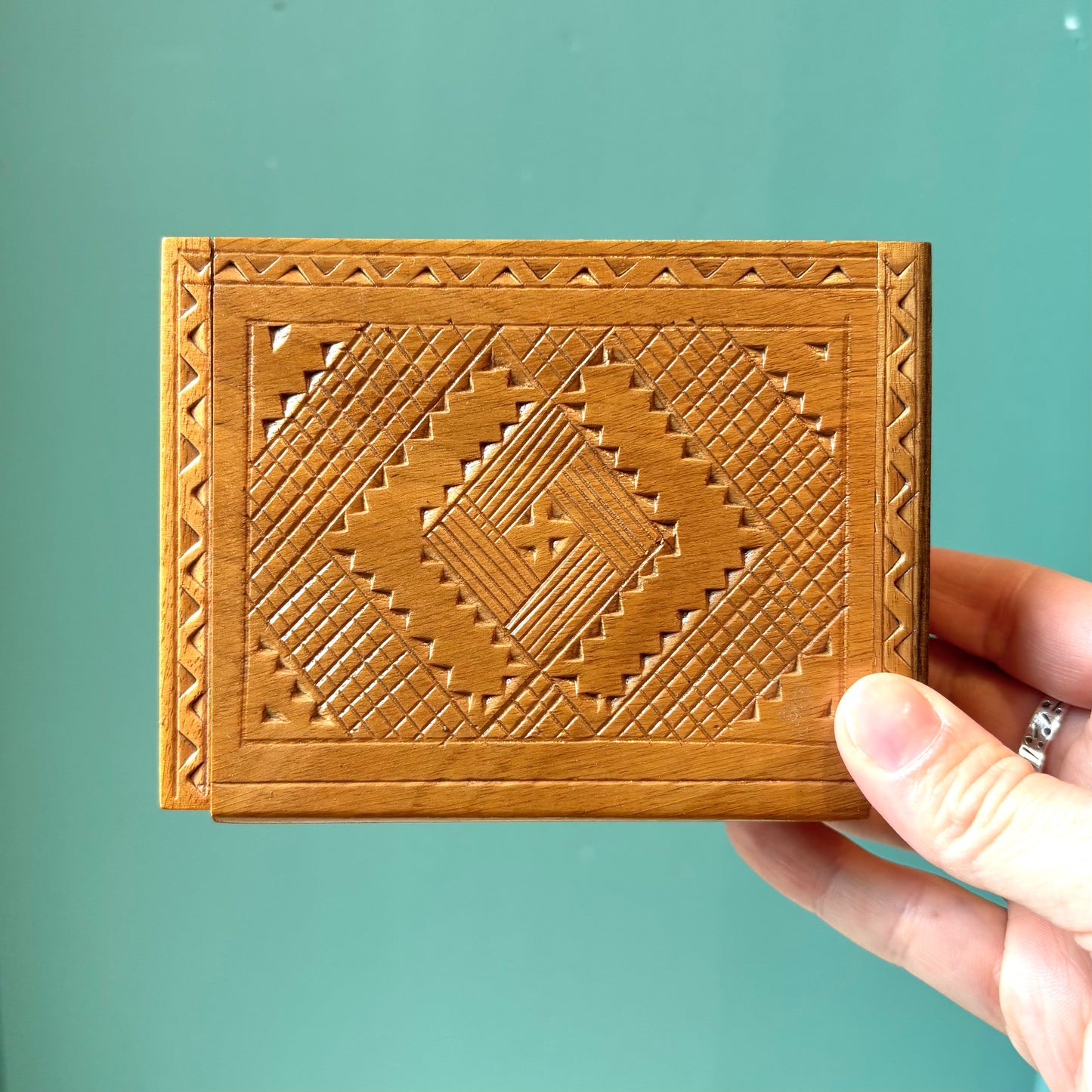 Vintage Etched Wooden Trinket Box