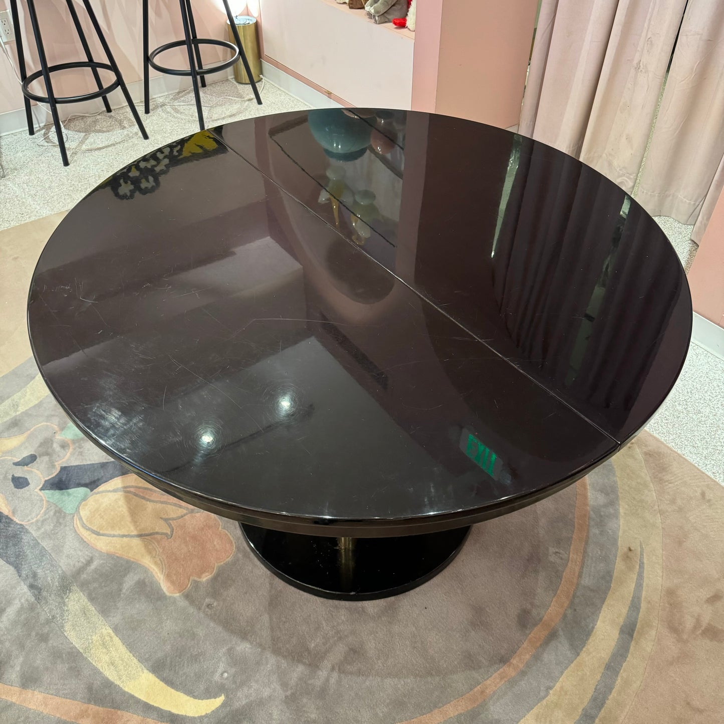Vintage Extendable Black Lacquer and Brass Dining Table