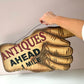 Vintage “Antiques Ahead 1 Mile” Pointing Hand Sign