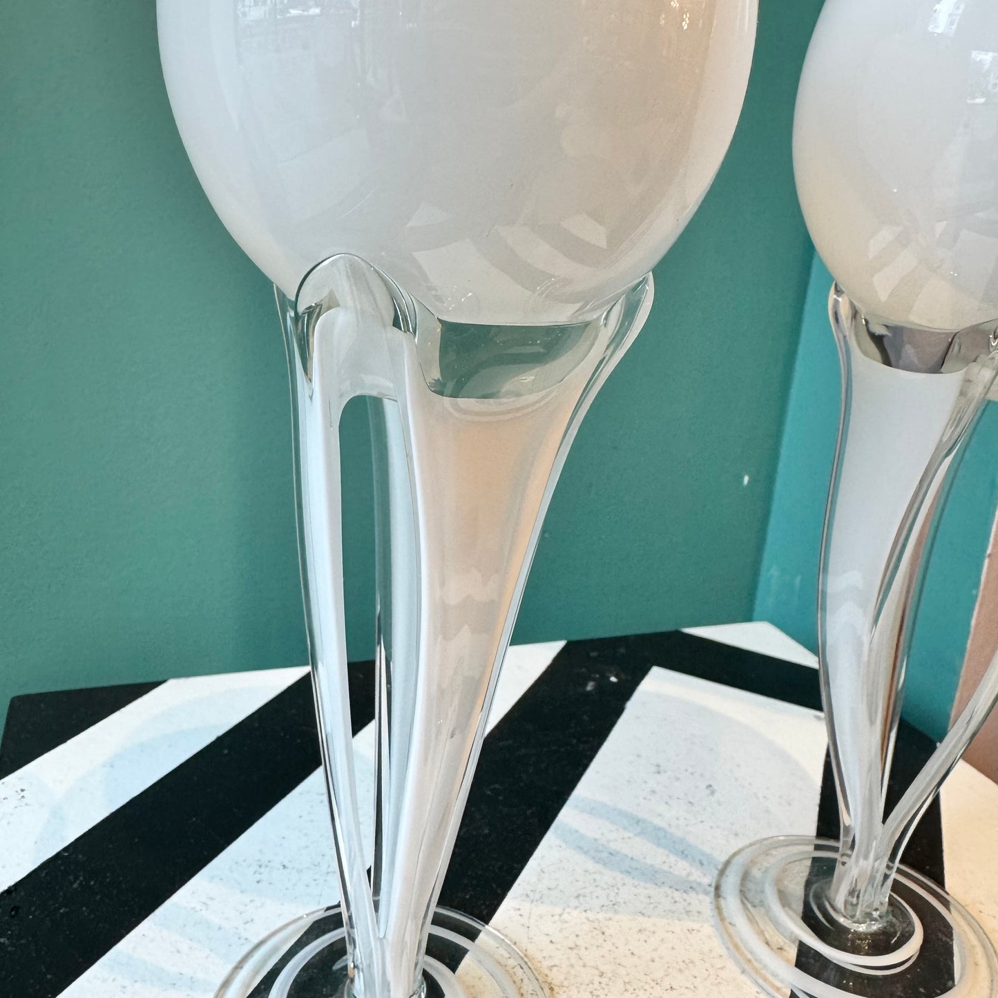 Pair of Vintage Hand Blown Glass Goblets